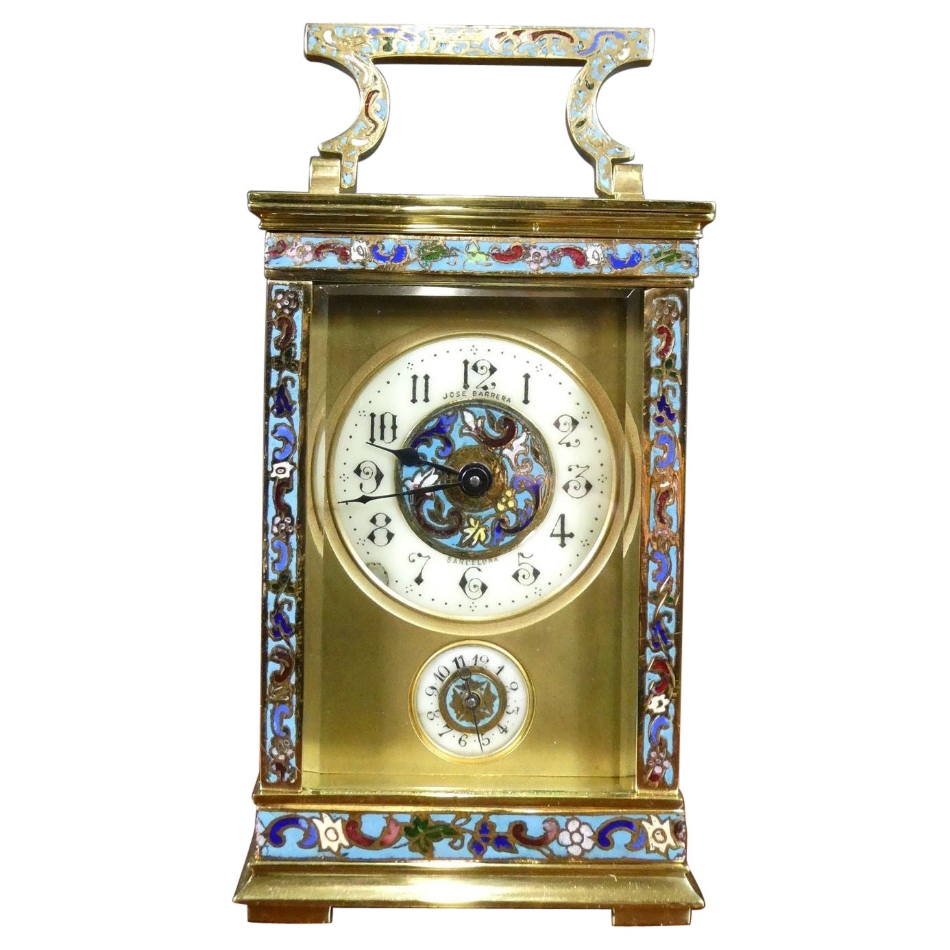 Victorian Champleve Carriage Clock with Alarm For Sale