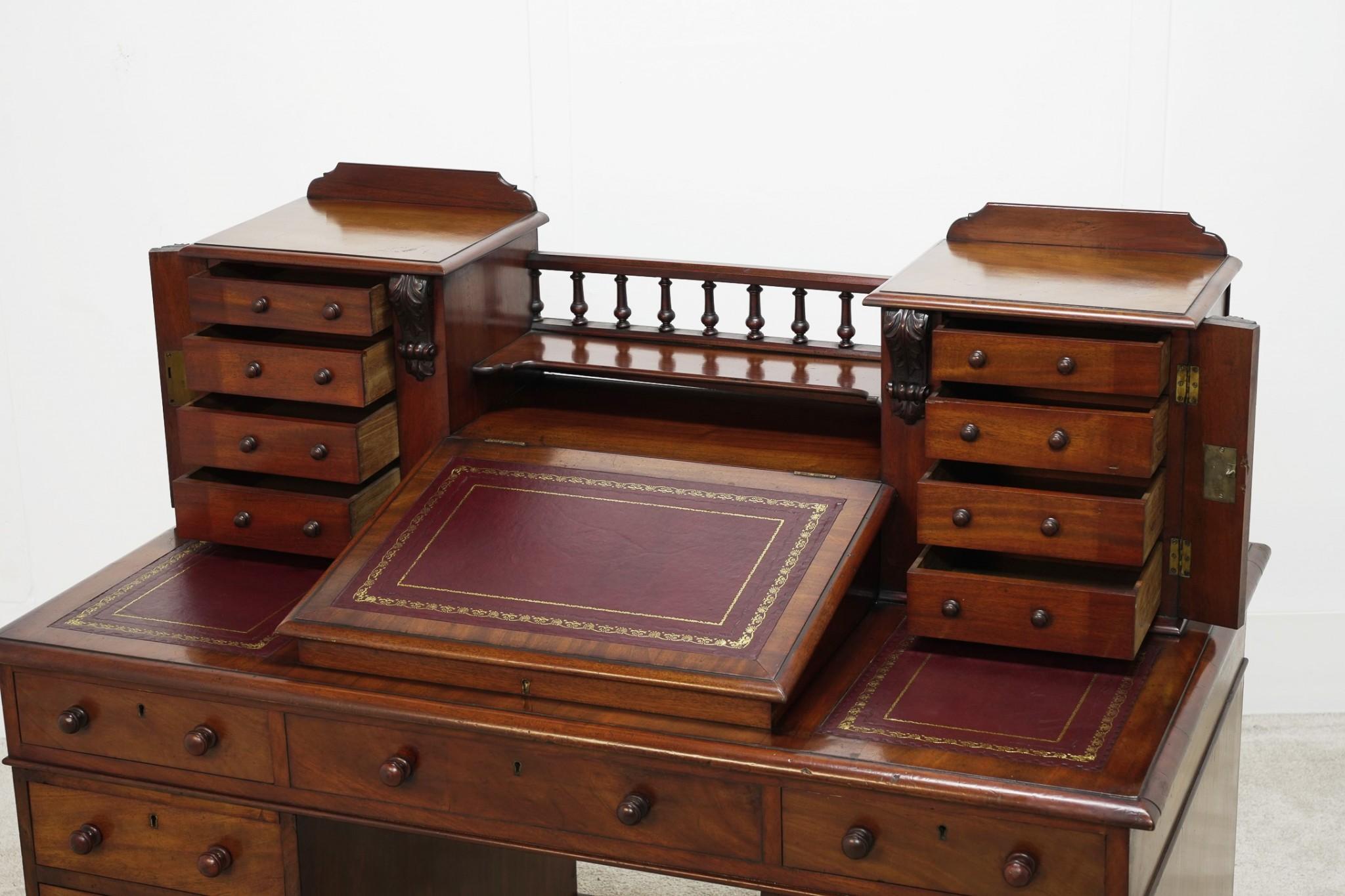 Late 19th Century Victorian Charles Dickens Desk Mahogany Writing Table 1880 For Sale
