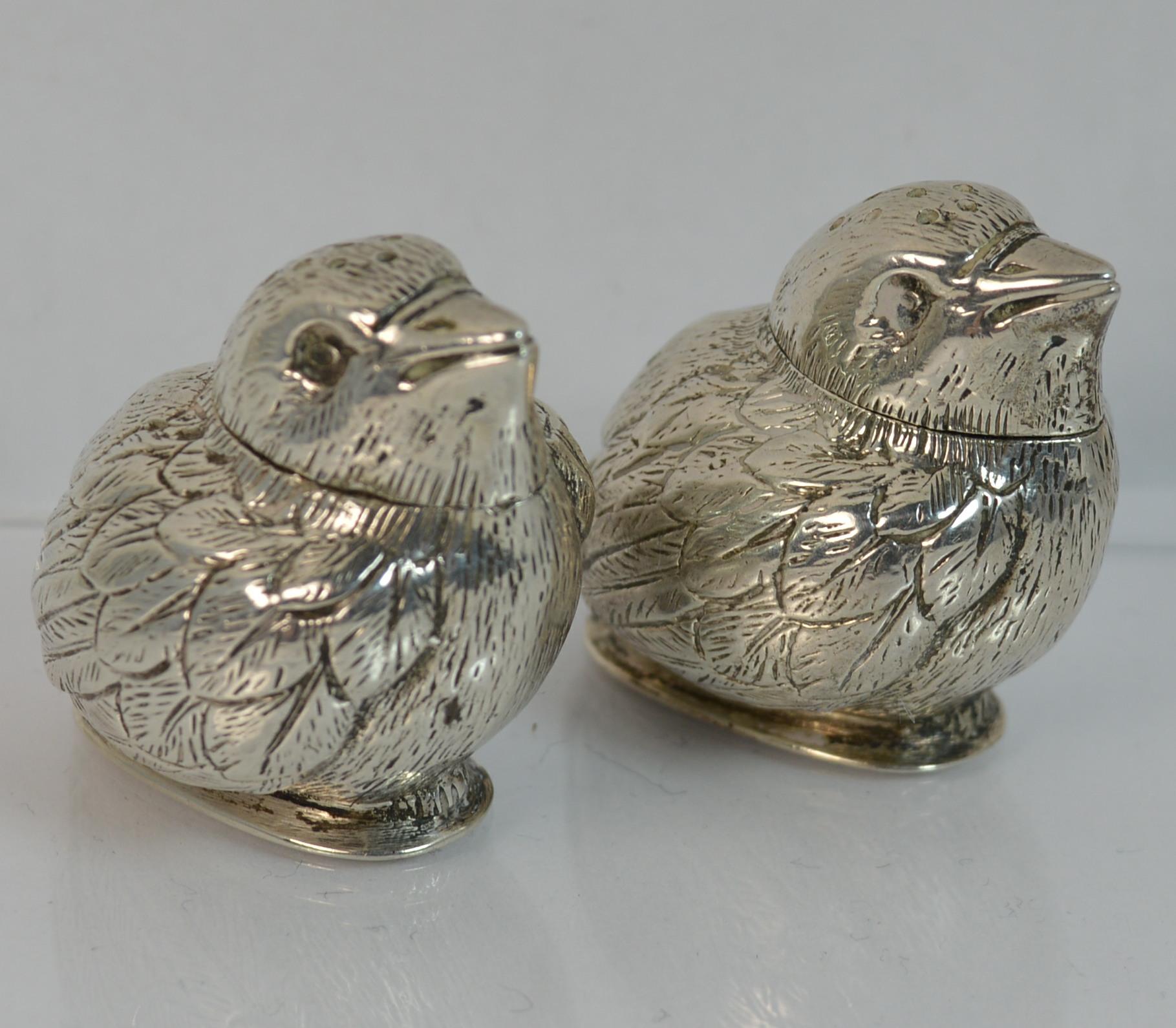 Viktorianische Charles & George Asprey Massivsilber Paar Vogel Salz- und Pfefferstreuer für Damen oder Herren