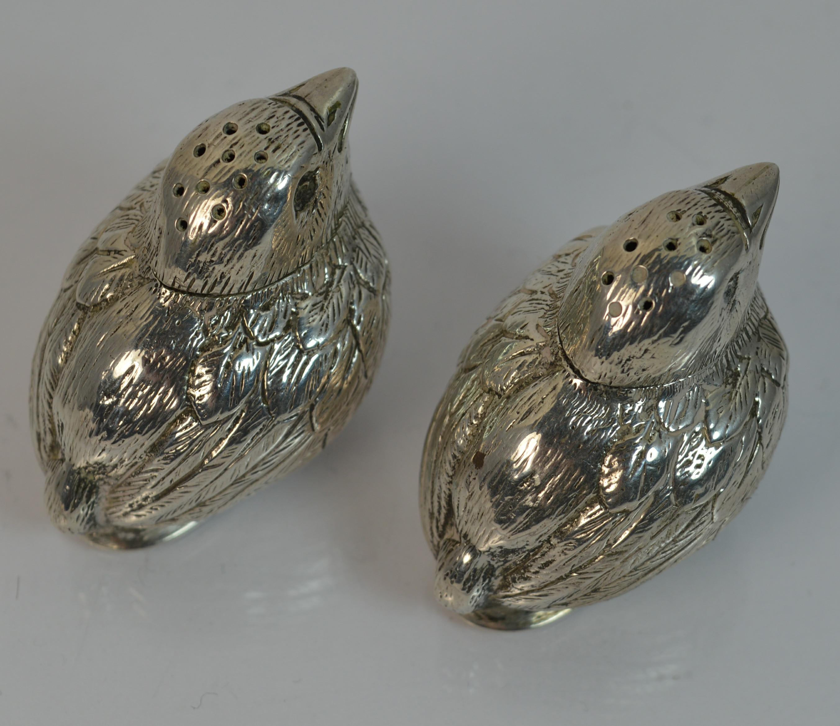 Victorian Charles & George Asprey Solid Silver Pair Bird Salt and Pepper Shakers 1