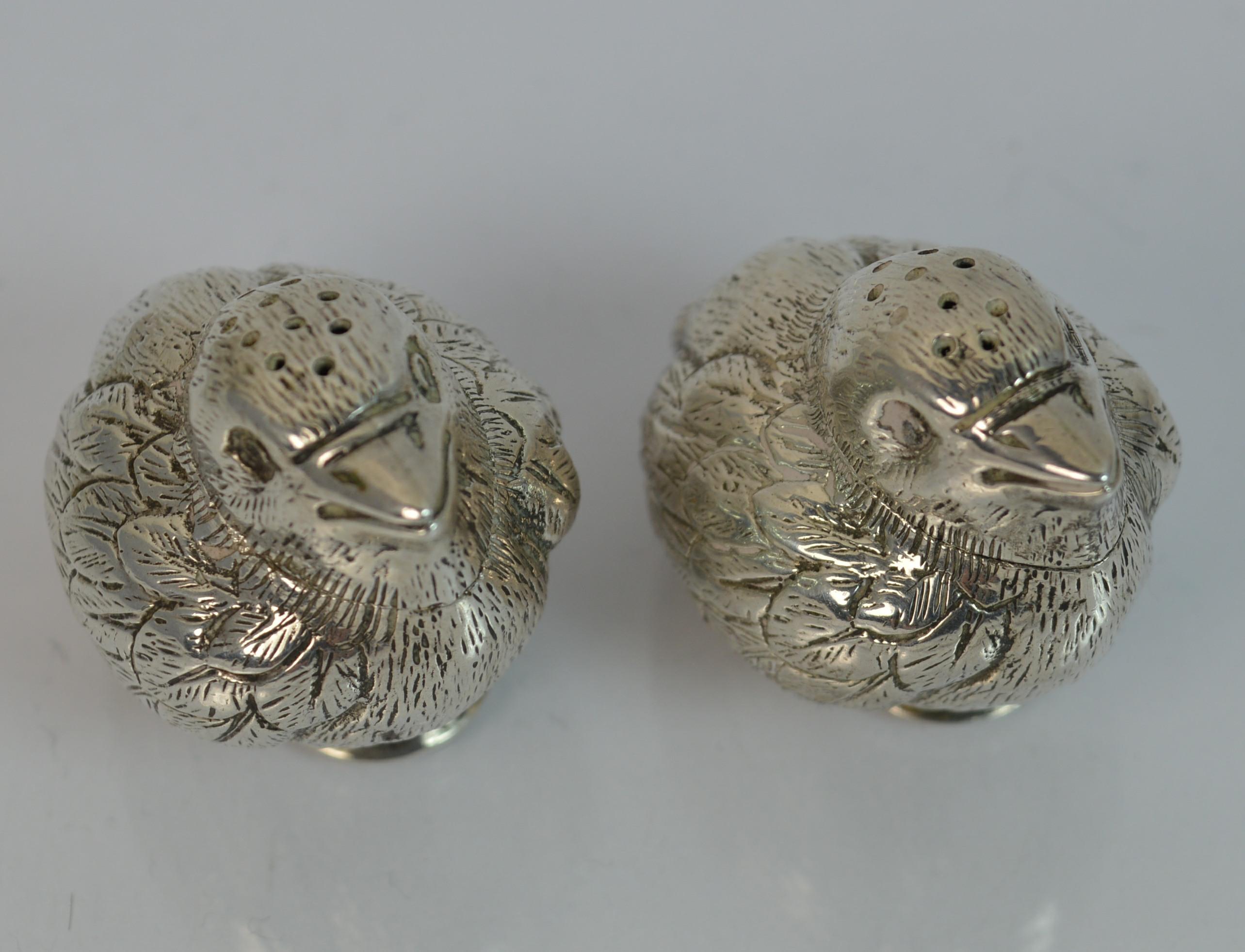 Victorian Charles & George Asprey Solid Silver Pair Bird Salt and Pepper Shakers 2