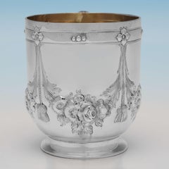 Victorian Chased Antique Sterling Silver Childs Mug, London 1867