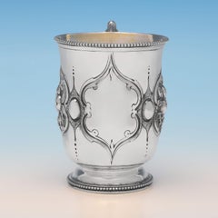 Victorian Chased Sterling Silver Christening Mug by Henry Holland, London, 1866