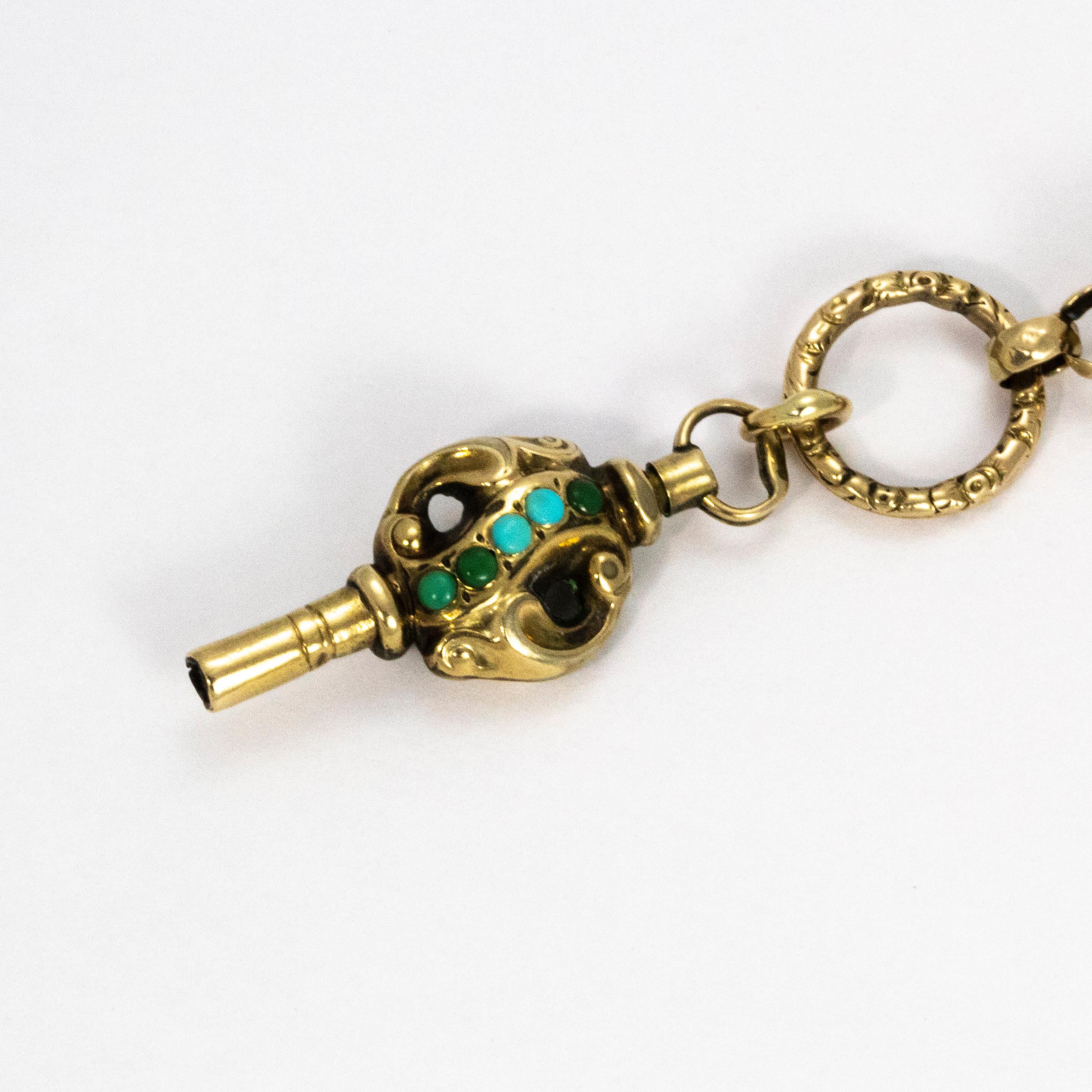 Victorian Chatelaine Chain with Turquoise and 9 Carat Gold 1