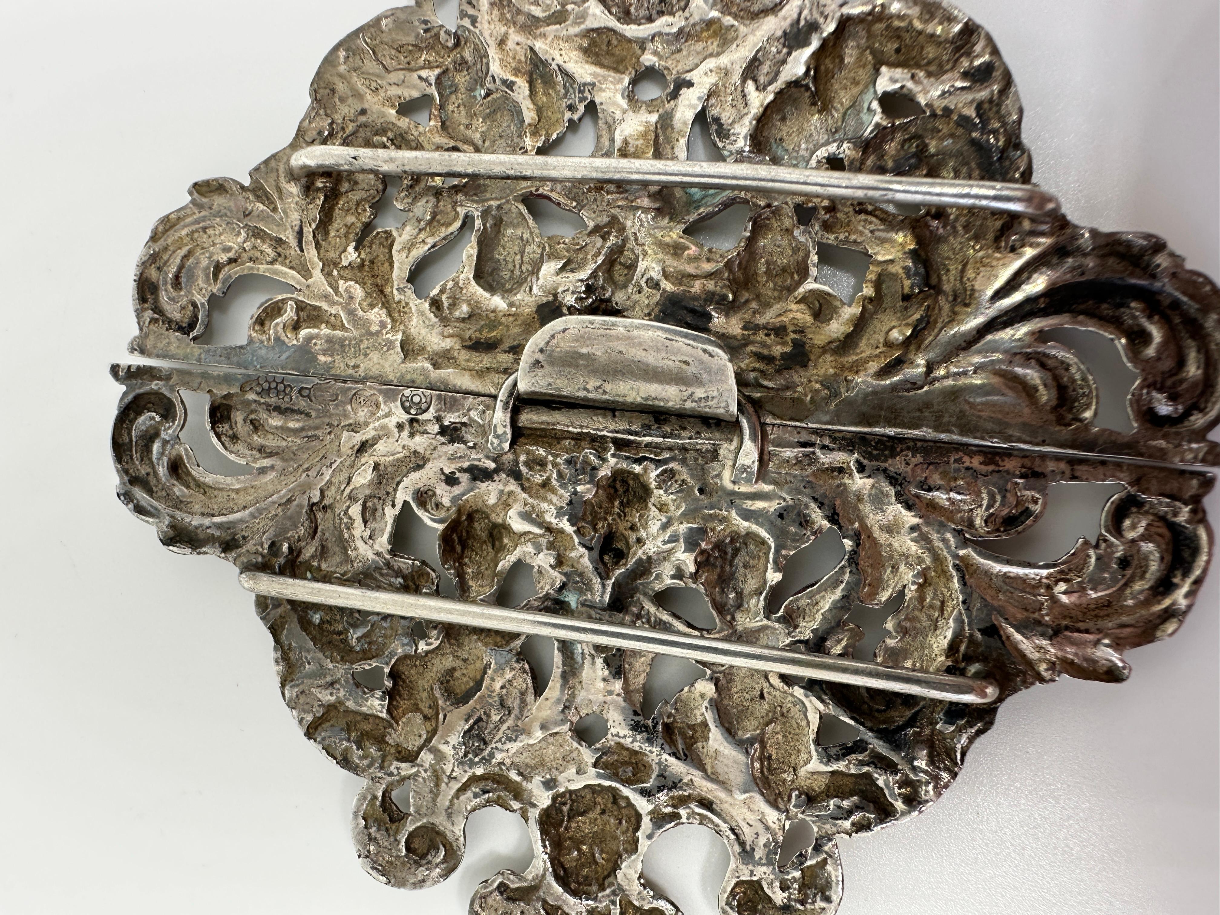 Victorian Cherub Angel Belt Buckle Belle Epoque Sterling Silver Acanthus Leaf For Sale 1