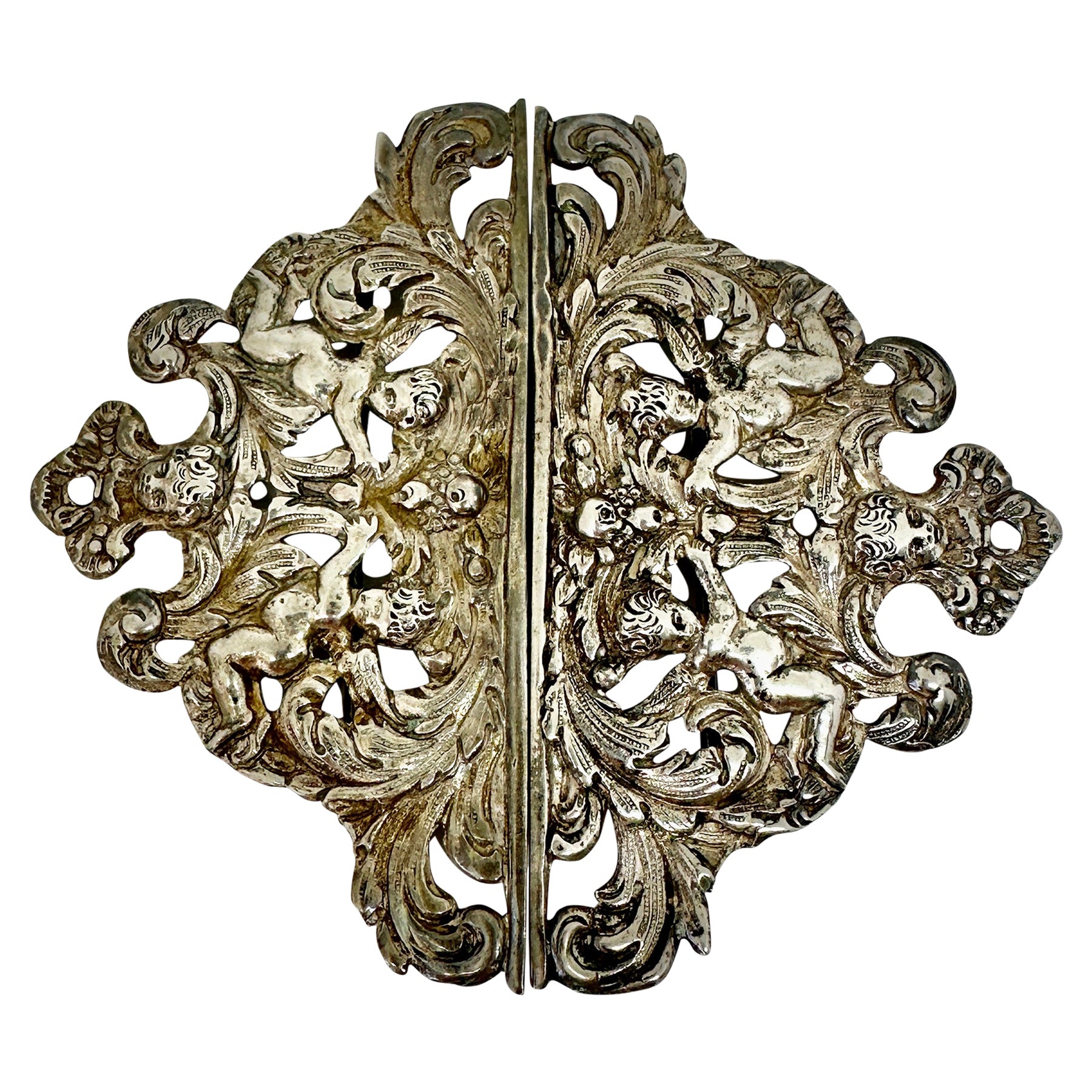 Hebilla de cinturón Victoriana Ángel Querubín Belle Epoque Plata de ley Hoja de acanto