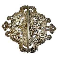Victorian Cherub Angel Belt Buckle Belle Epoque Sterling Silver Acanthus Leaf