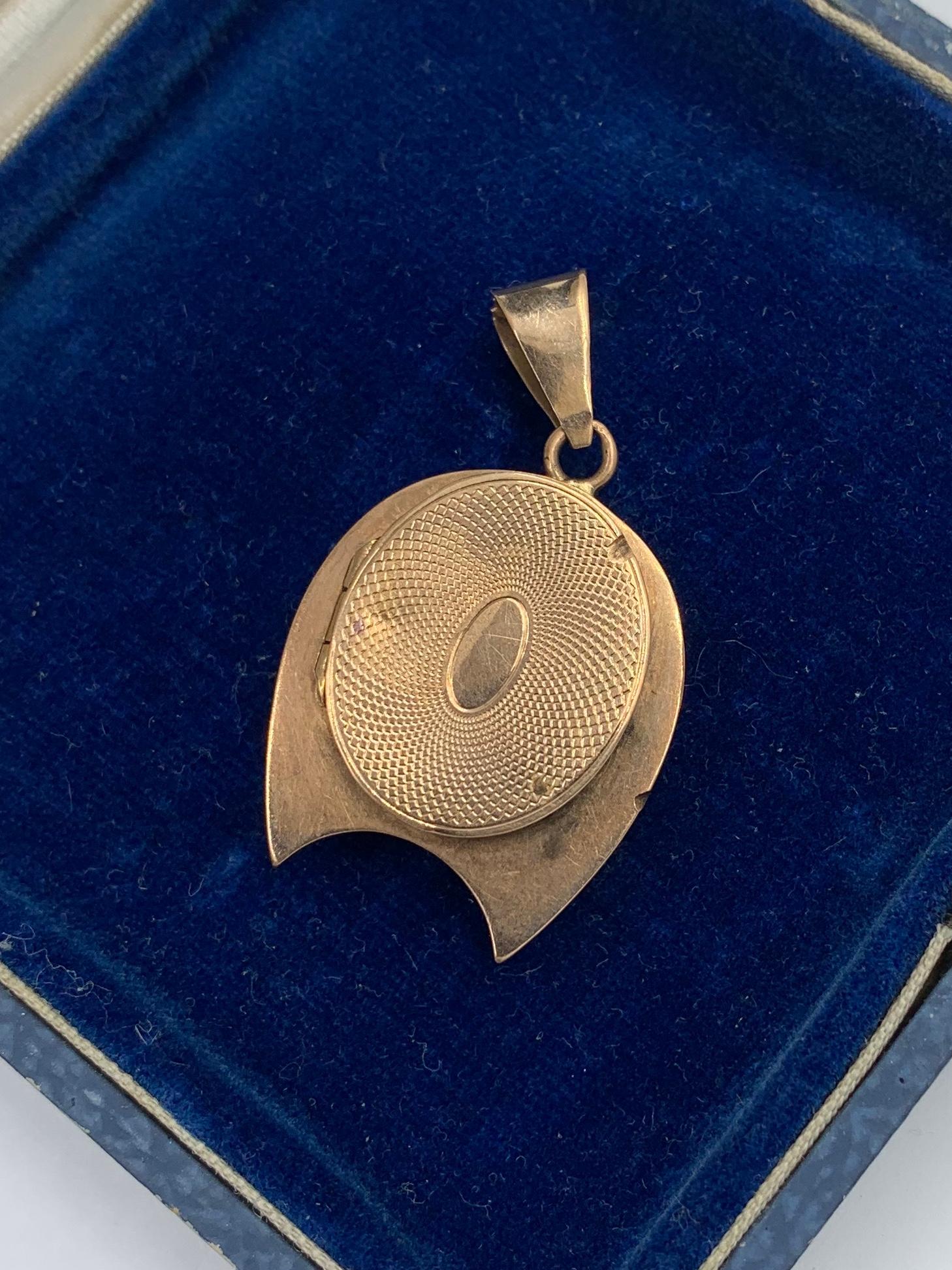 Round Cut Victorian Cherub Angel Locket Enamel Pearl 12 Karat Gold Pendant Necklace