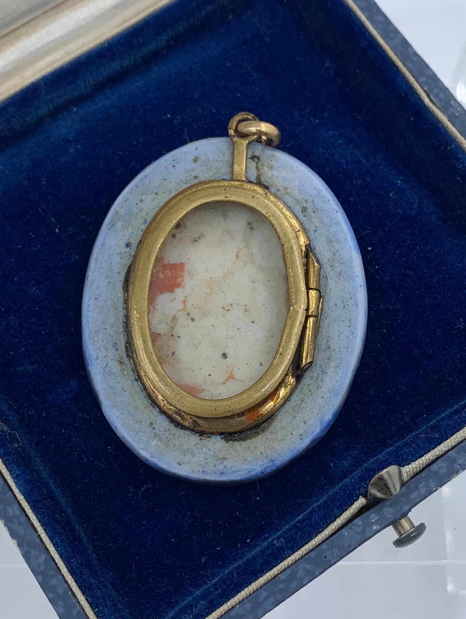 Viktorianische Cherub Engel Medaillon Anhänger Halskette Hand gemalt Gold 4