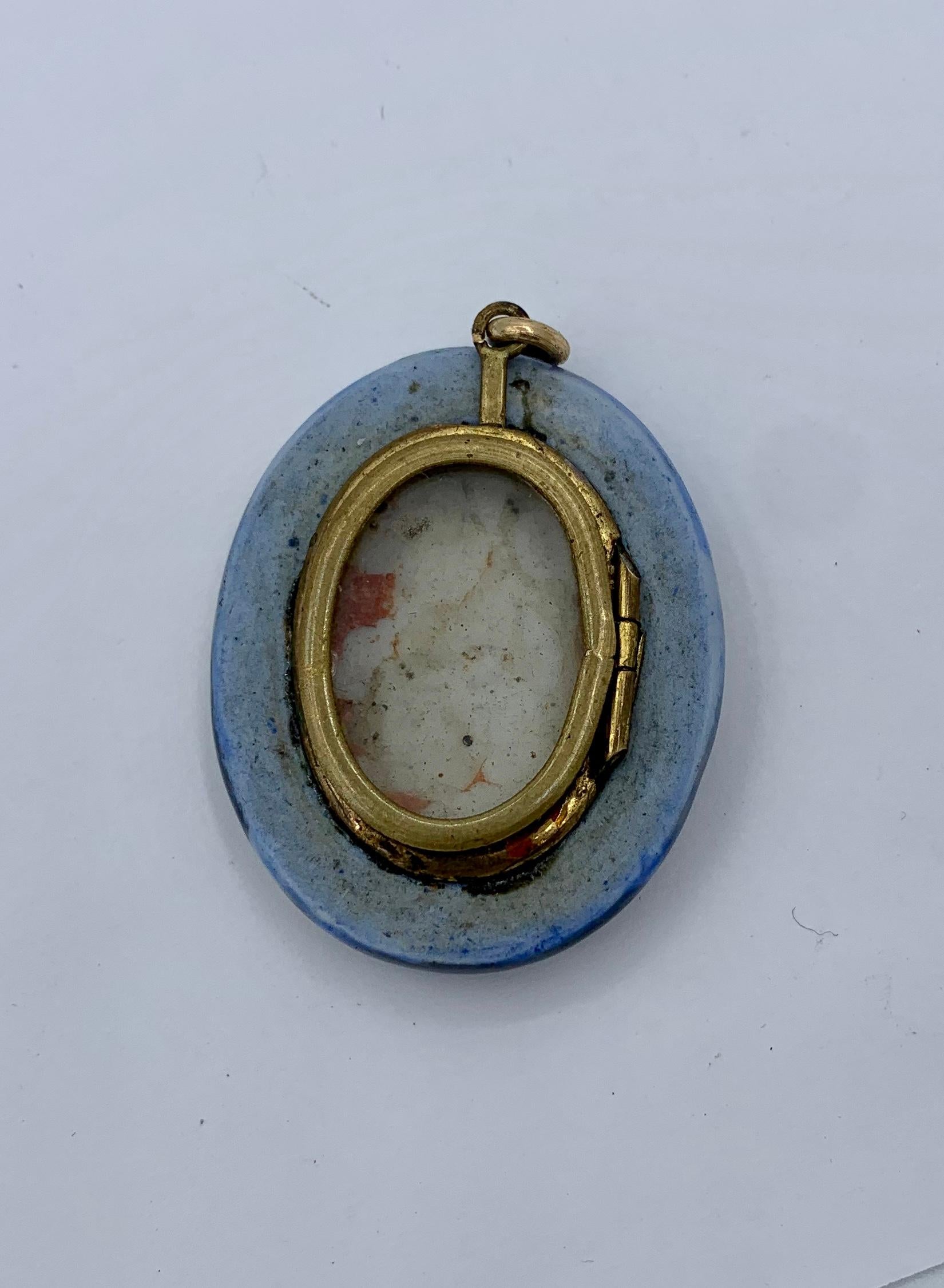 Viktorianische Cherub Engel Medaillon Anhänger Halskette Hand gemalt Gold 5
