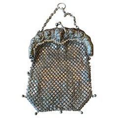 Antique Victorian Cherub Angel Woman Roses Evening Handbag Purse Sterling Silver Bag
