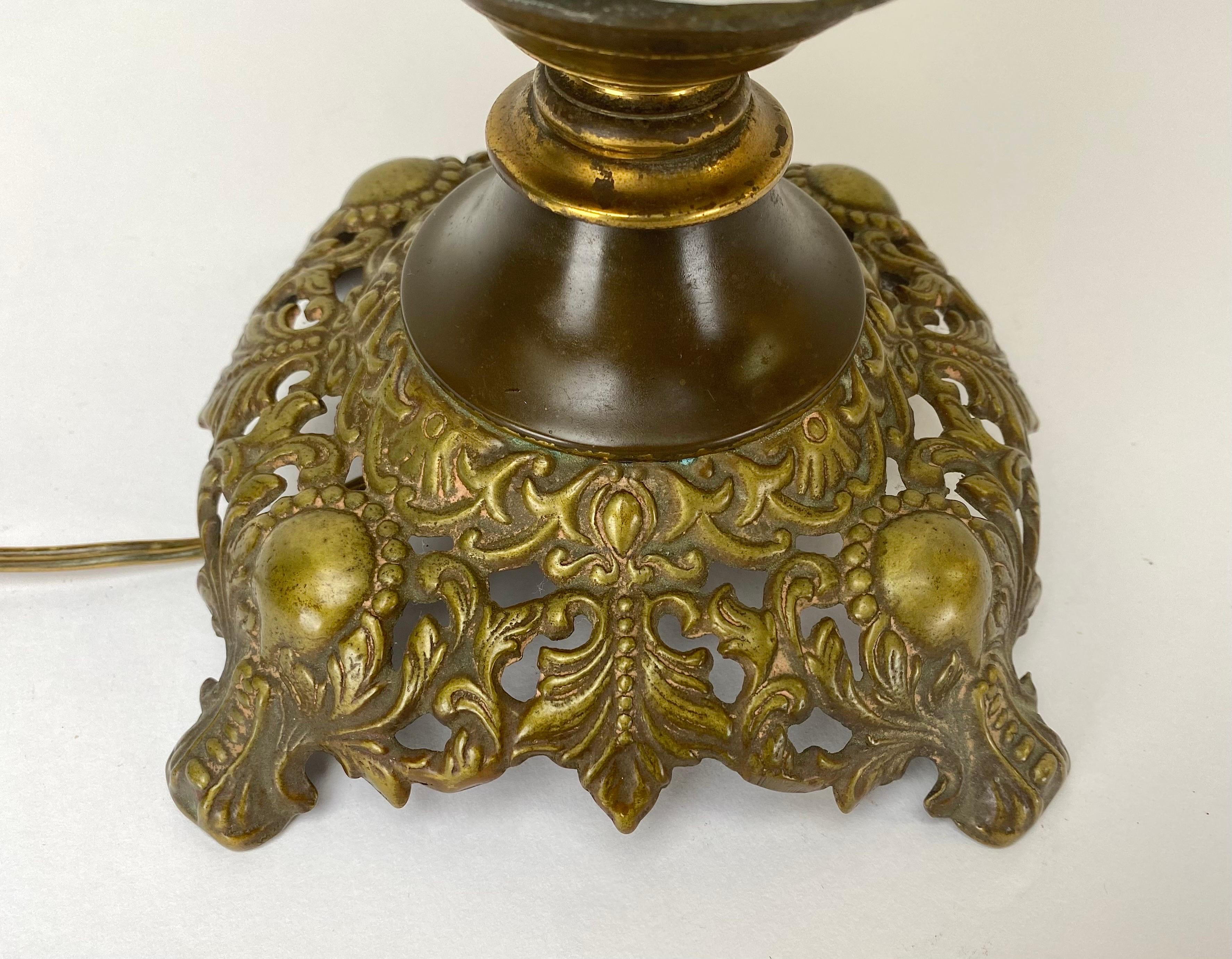 Victorian Cherub Face Milk Glass Double Globe & Bronze Converted Parlor Oil Lamp 4