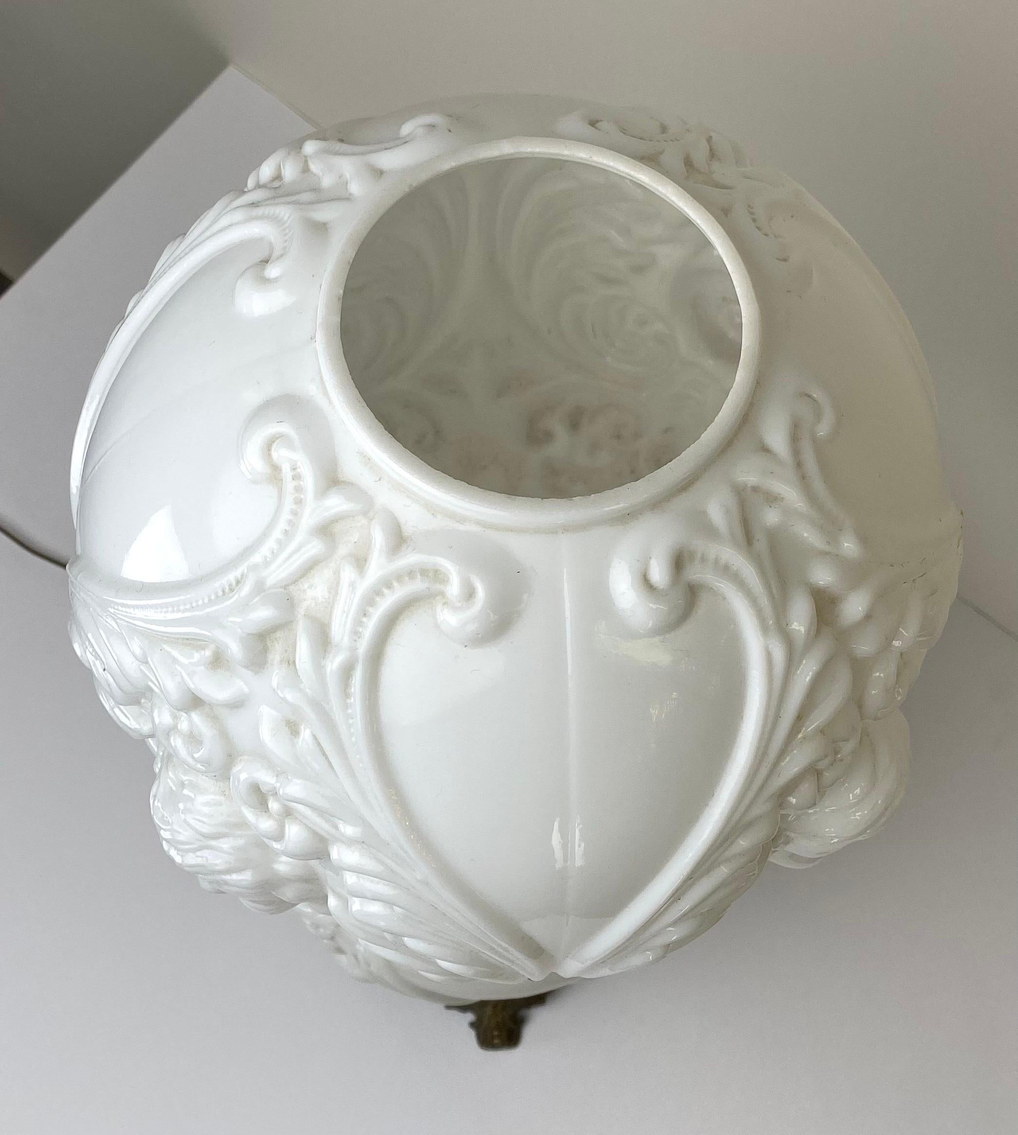 Victorian Cherub Face Milk Glass Double Globe & Bronze Converted Parlor Oil Lamp 5