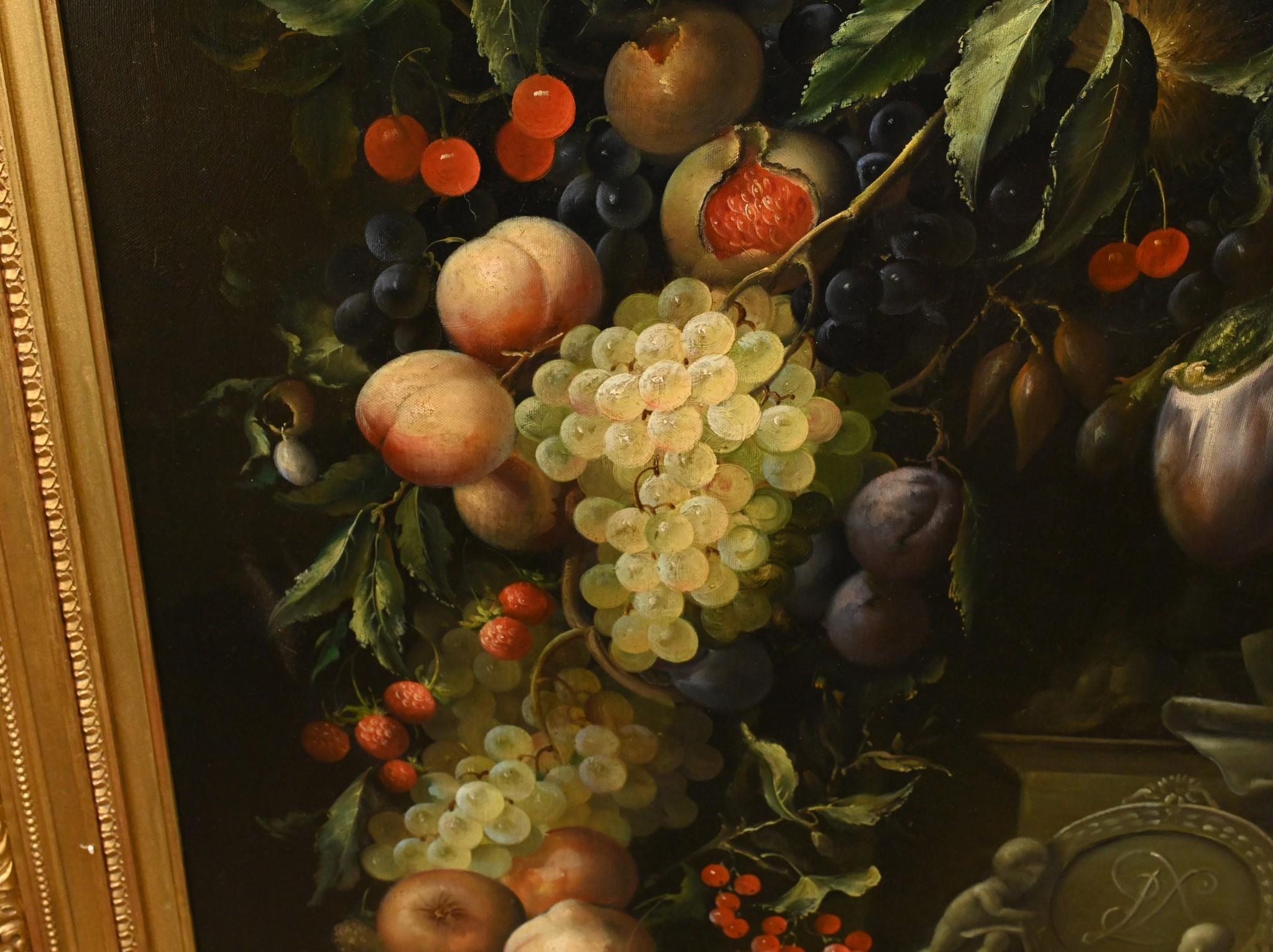 Victorian Cherub Floral Still Life Oil Painting For Sale 6