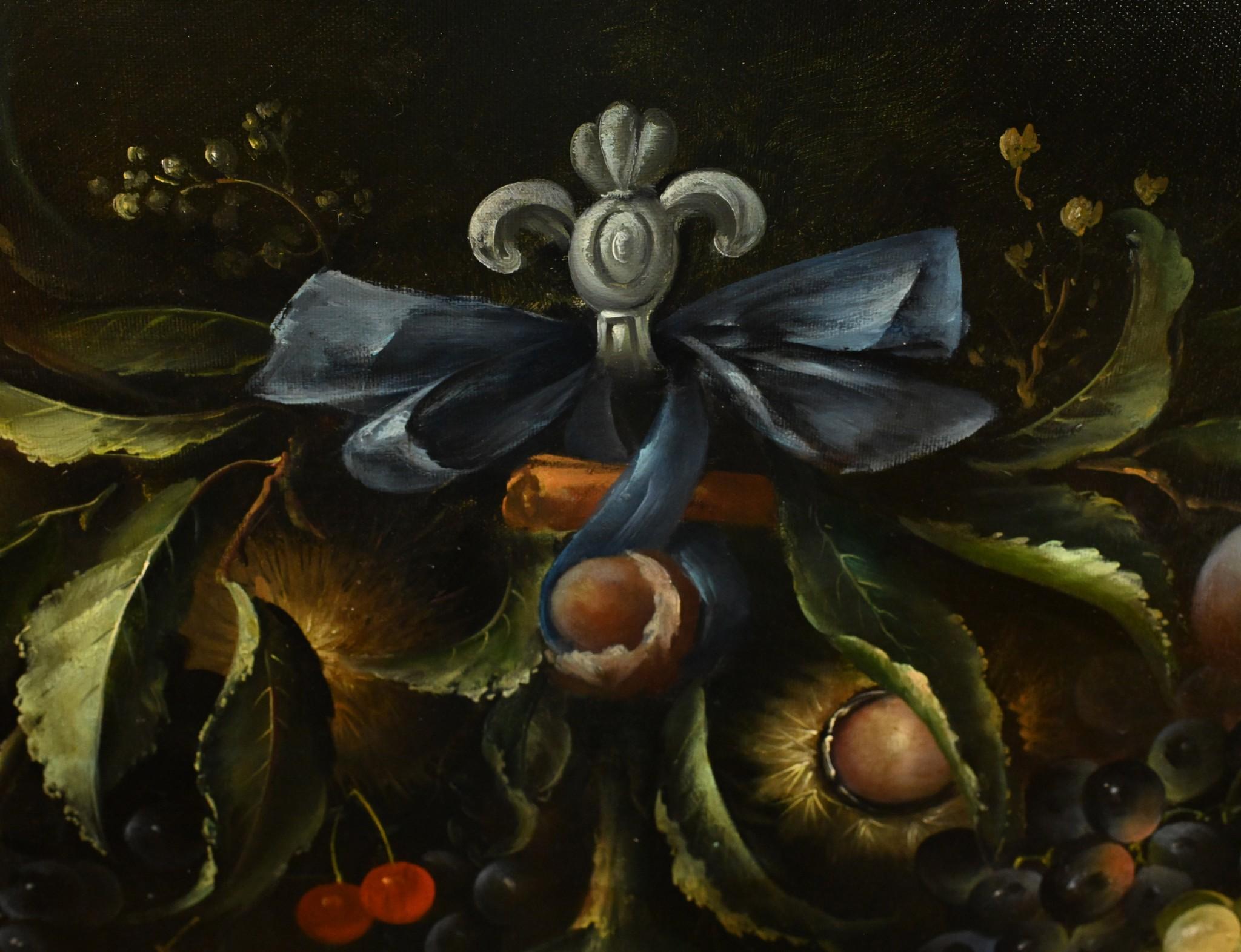 Victorian Cherub Floral Still Life Oil Painting For Sale 2