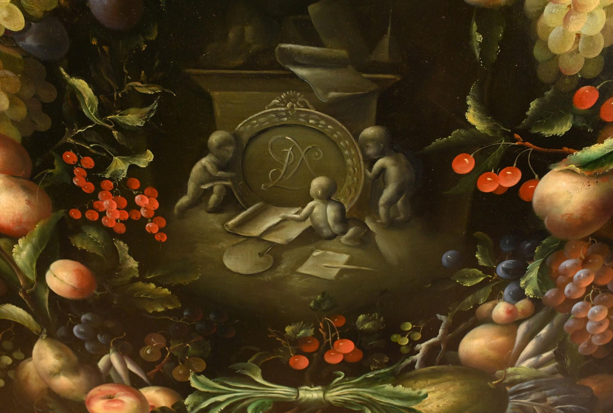Victorian Cherub Floral Still Life Oil Painting For Sale 5