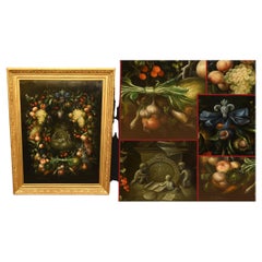 Pintura al Óleo Victoriana Naturaleza Muerta Floral Querubín