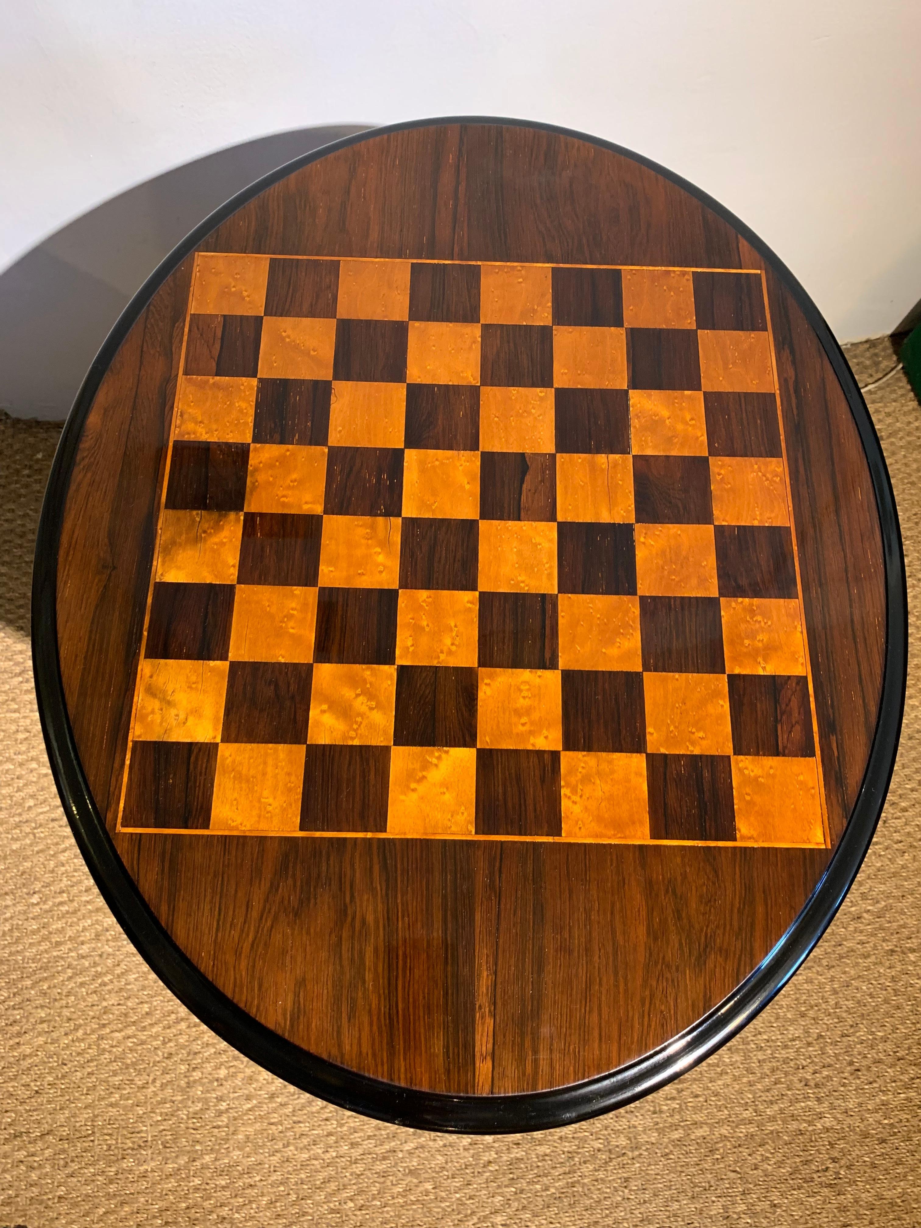 Wonderful quality Victorian chess table
English dating to circa 1860s, the column and legs made from solid rosewood , Birdseye maple and figured rosewood make up the playing surface
This piece has been through our workshops , cleaned and polished