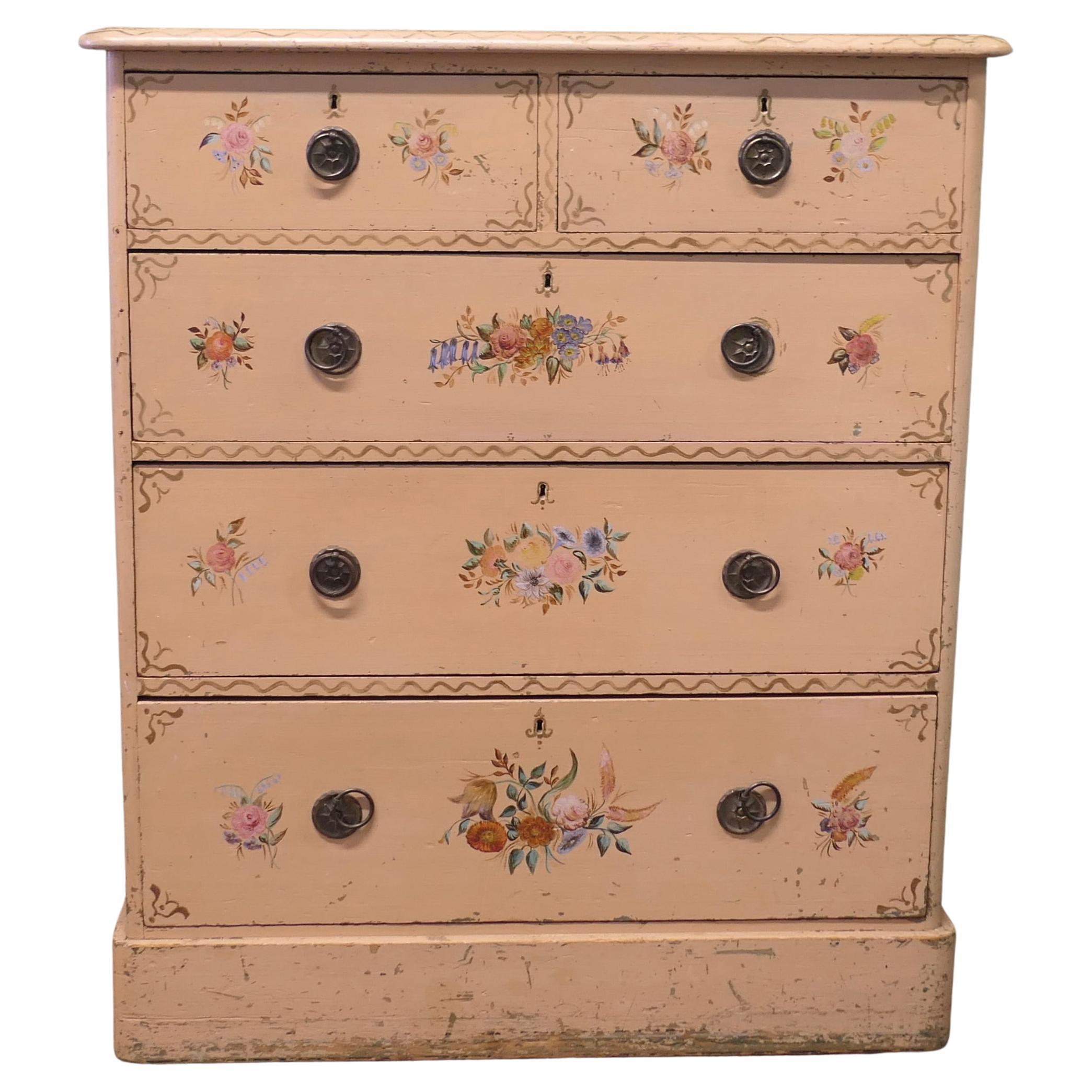 Cassettiera vittoriana dipinta a mano con fiori in vendita