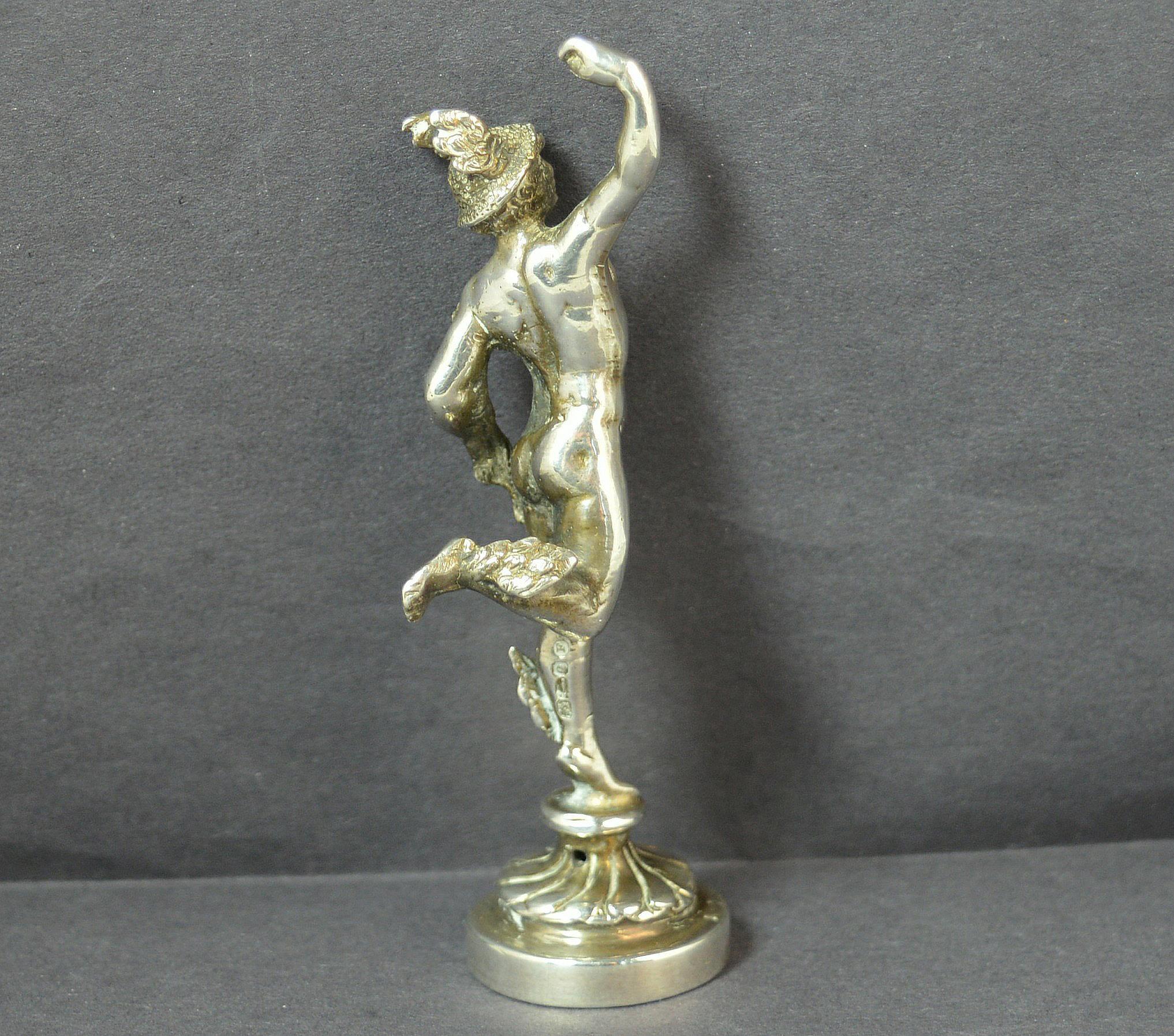 Victorian Chester Silver Hermes Greek God Miniature Statue Table Seal 4