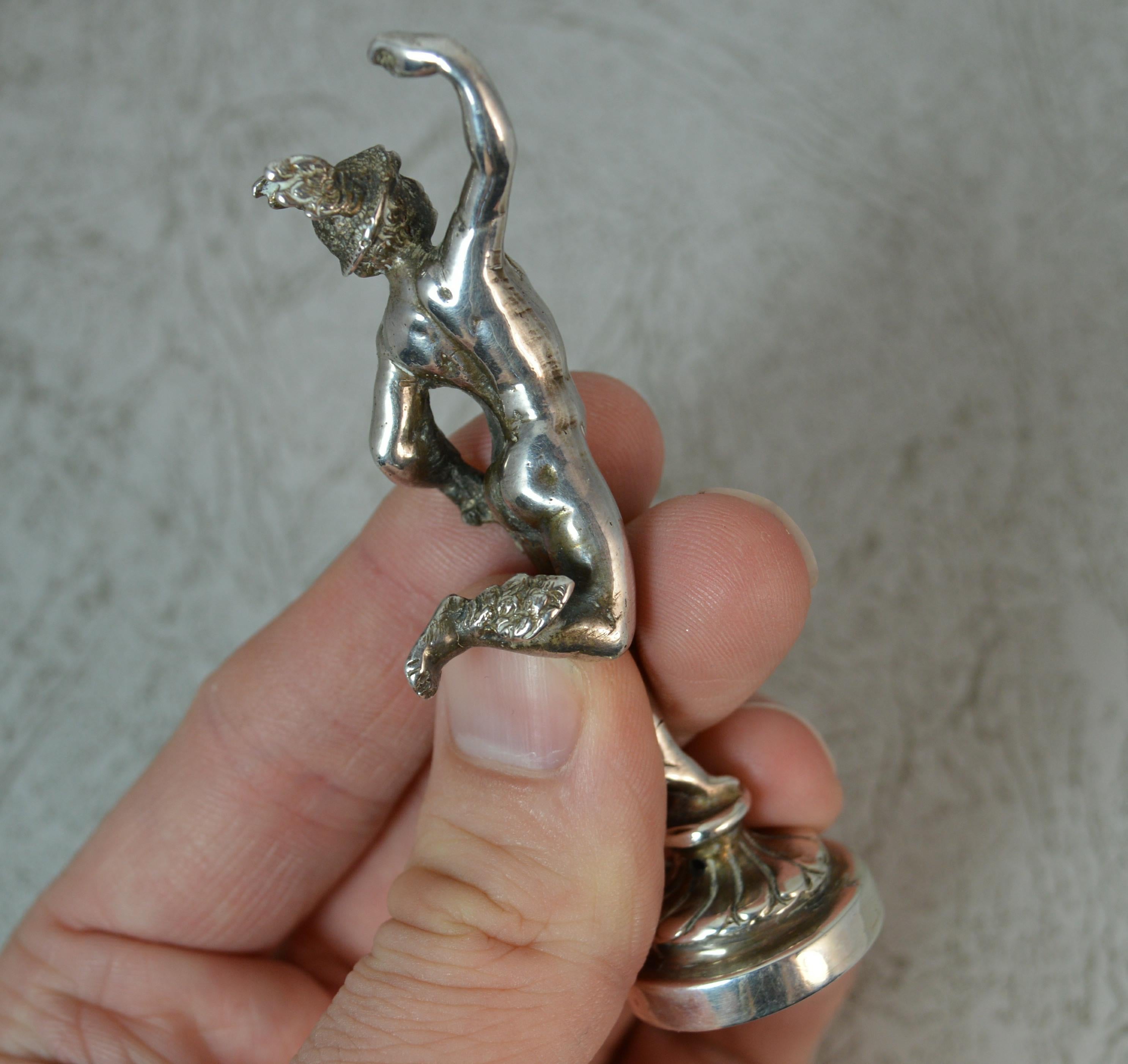 Victorian Chester Silver Hermes Greek God Miniature Statue Table Seal In Excellent Condition In St Helens, GB