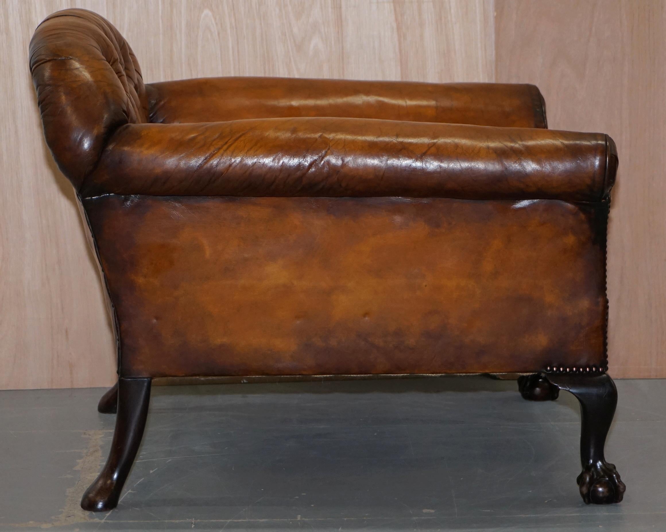 Victorian Chesterfield Fully Sprung Claw & Ball Hand Dyed Brown Leather Armchair 8