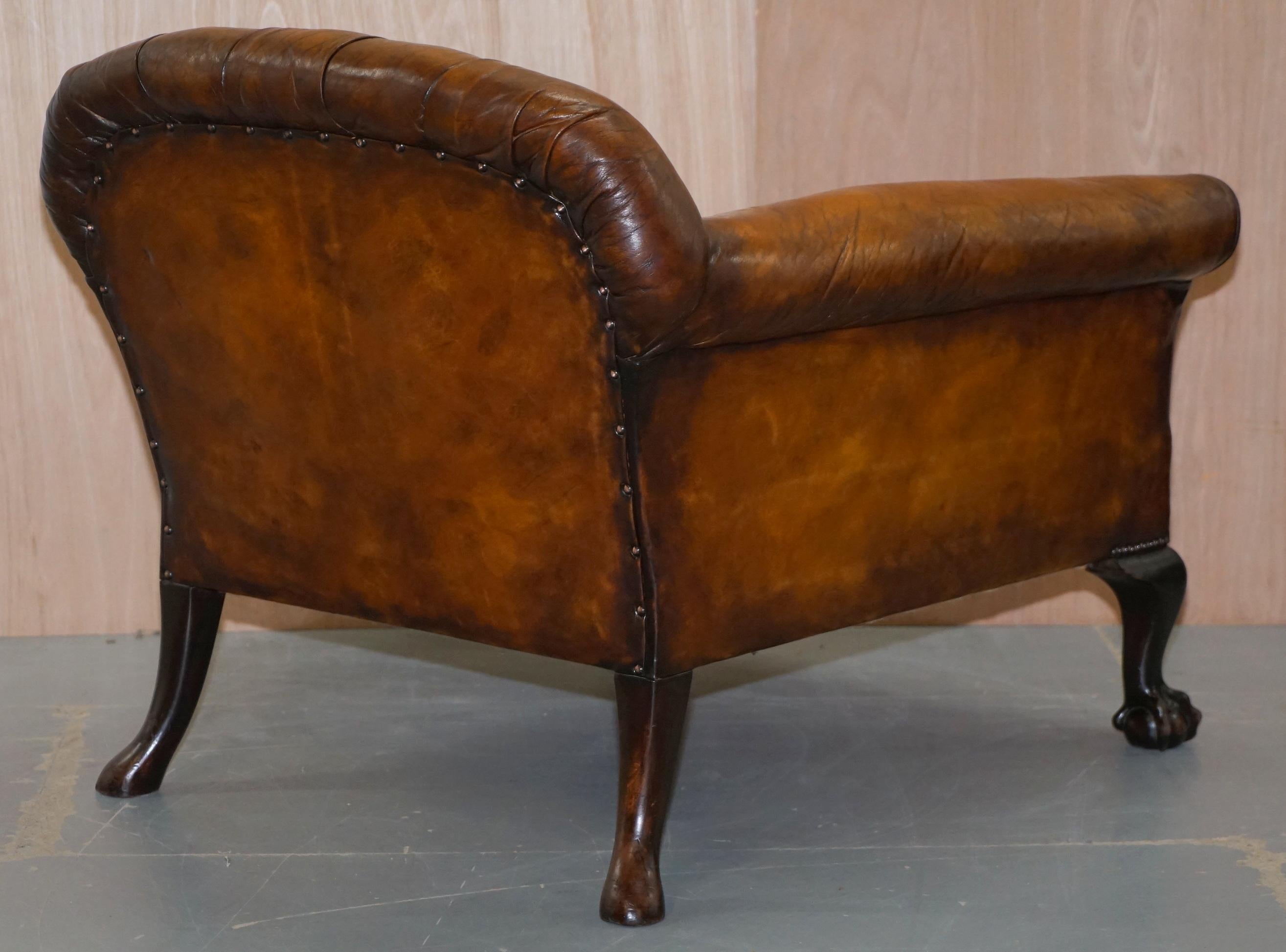 Victorian Chesterfield Fully Sprung Claw & Ball Hand Dyed Brown Leather Armchair 9