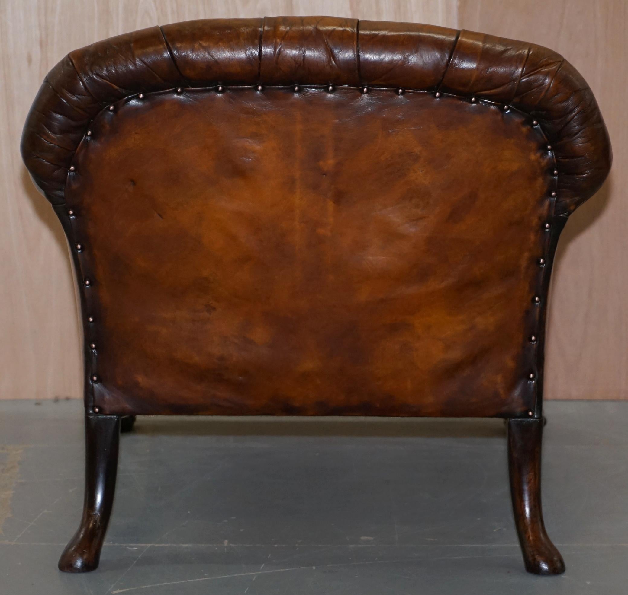 Victorian Chesterfield Fully Sprung Claw & Ball Hand Dyed Brown Leather Armchair 10