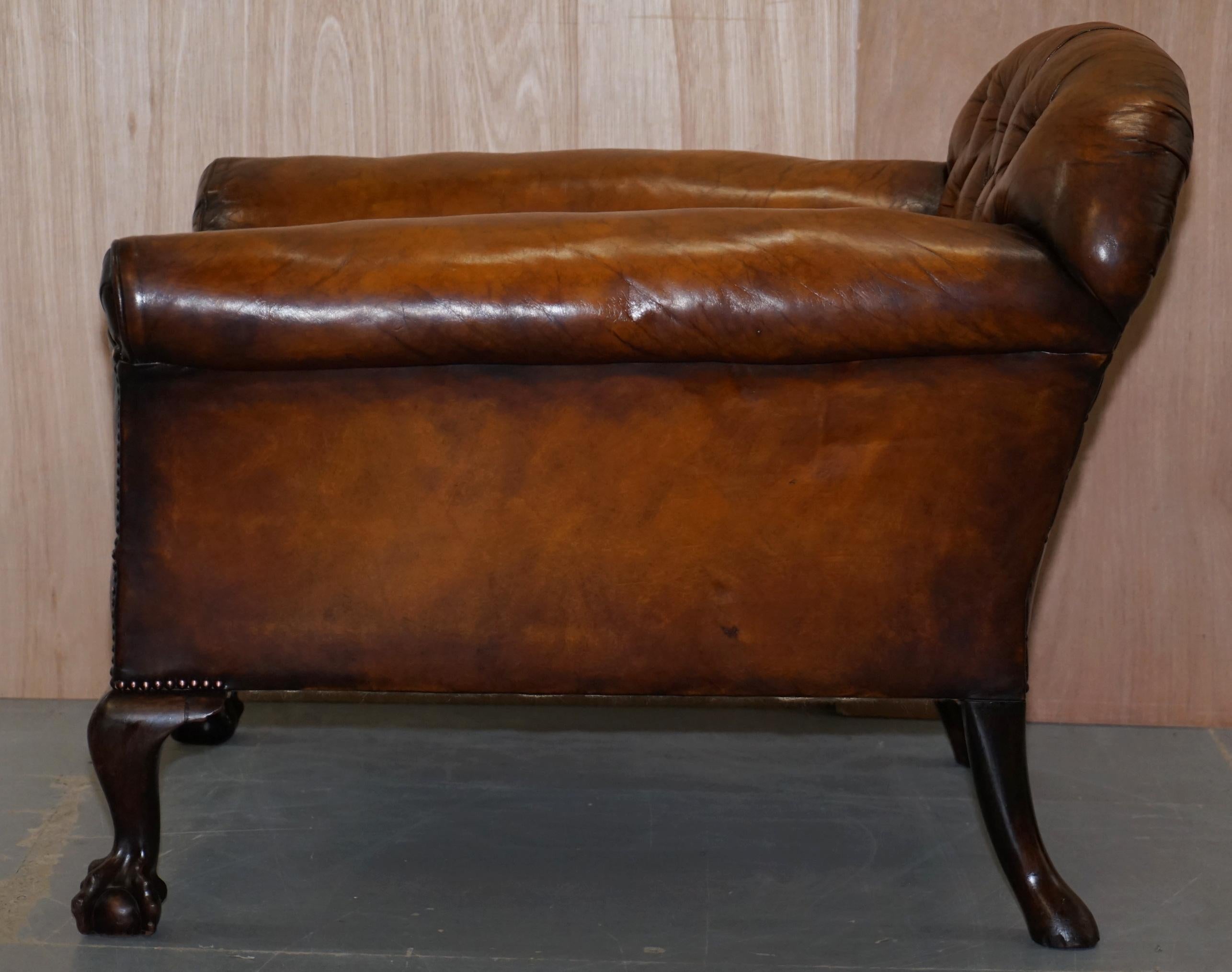 Victorian Chesterfield Fully Sprung Claw & Ball Hand Dyed Brown Leather Armchair 11