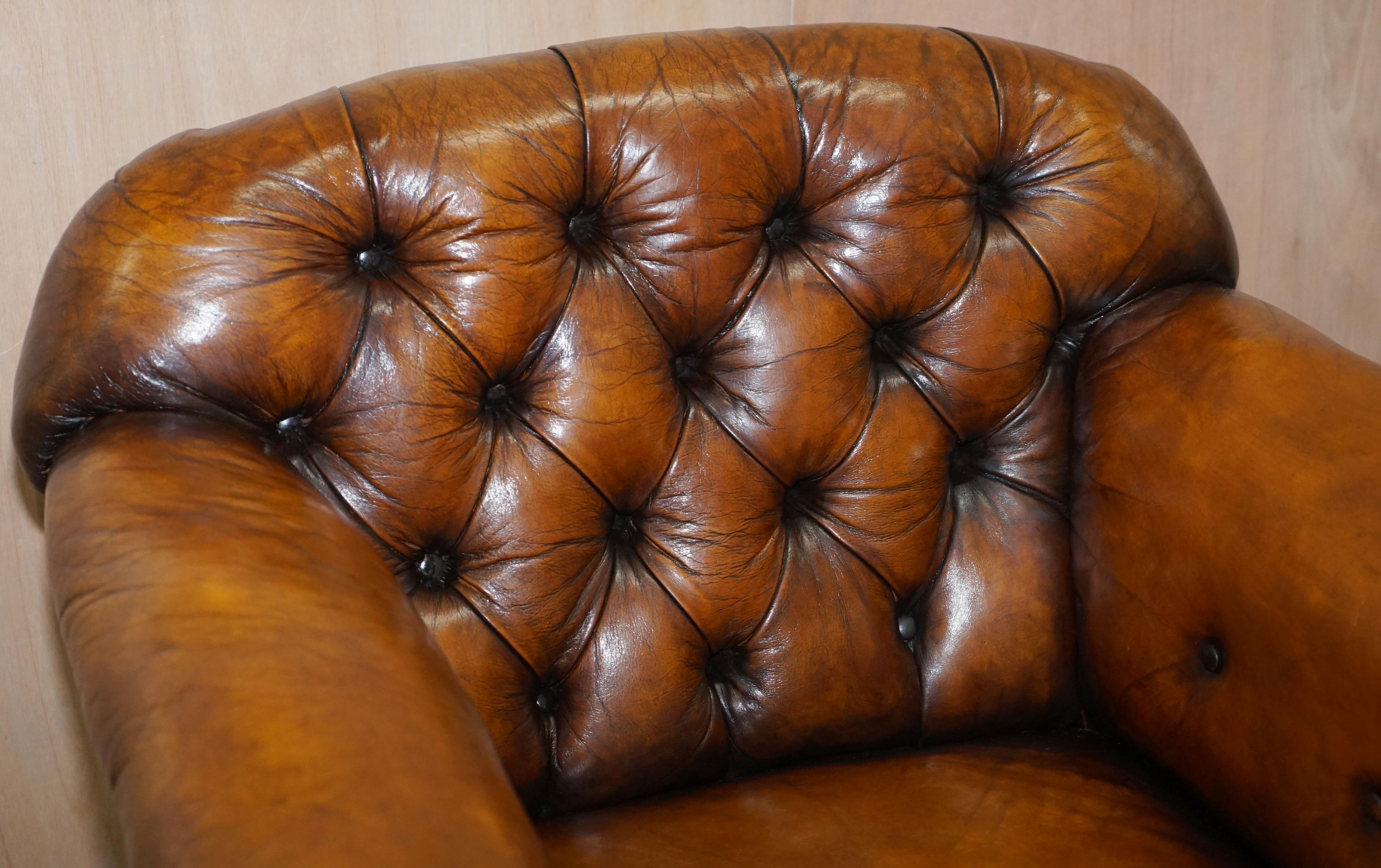 Hand-Crafted Victorian Chesterfield Fully Sprung Claw & Ball Hand Dyed Brown Leather Armchair