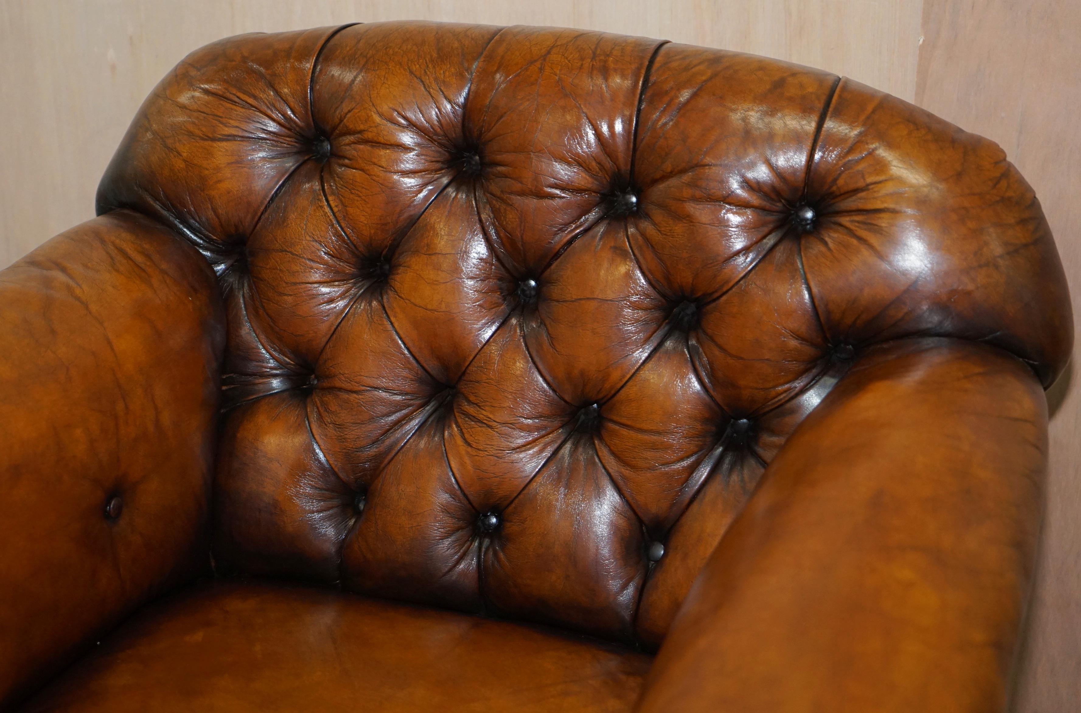 19th Century Victorian Chesterfield Fully Sprung Claw & Ball Hand Dyed Brown Leather Armchair