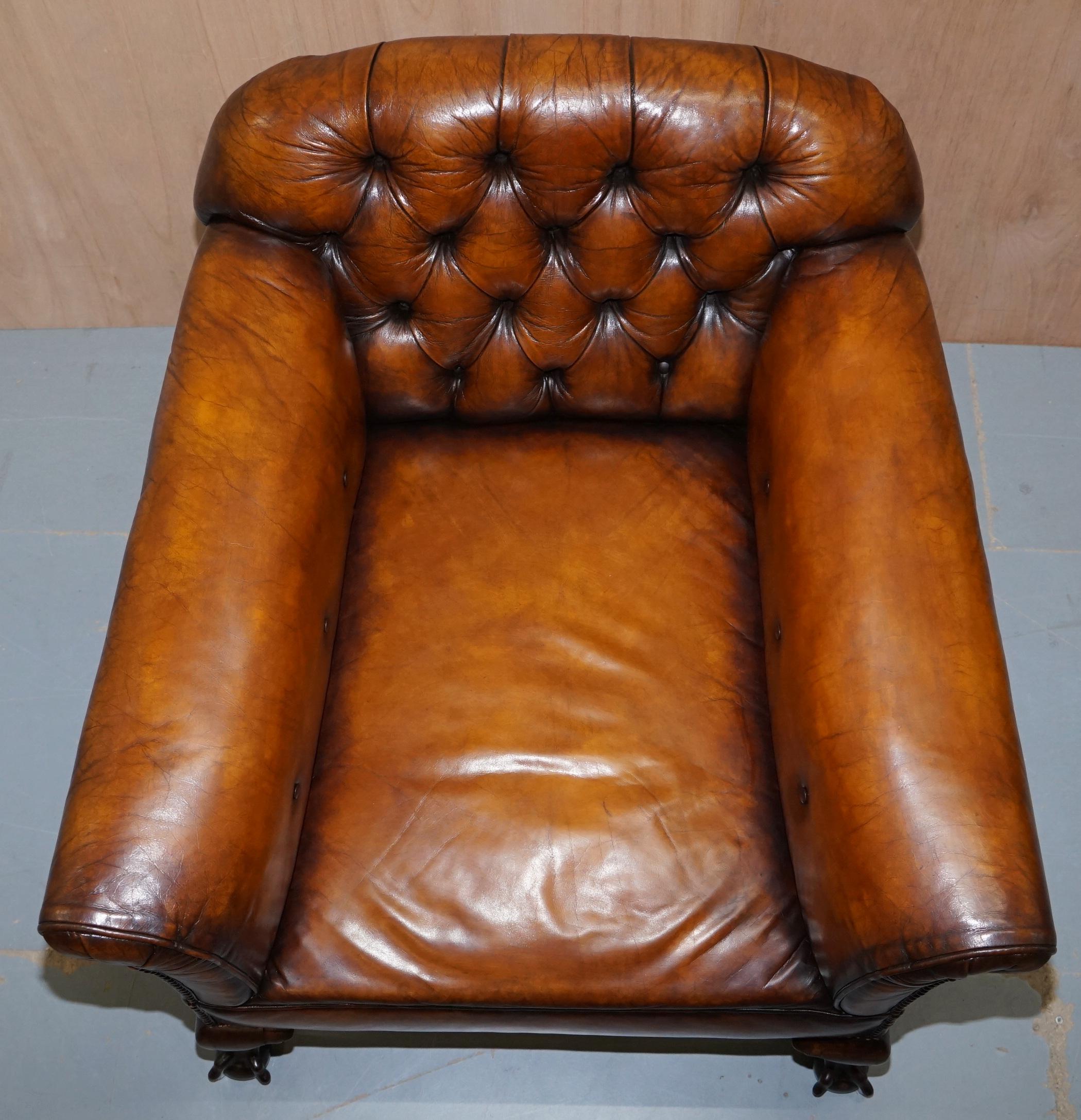 Victorian Chesterfield Fully Sprung Claw & Ball Hand Dyed Brown Leather Armchair 1