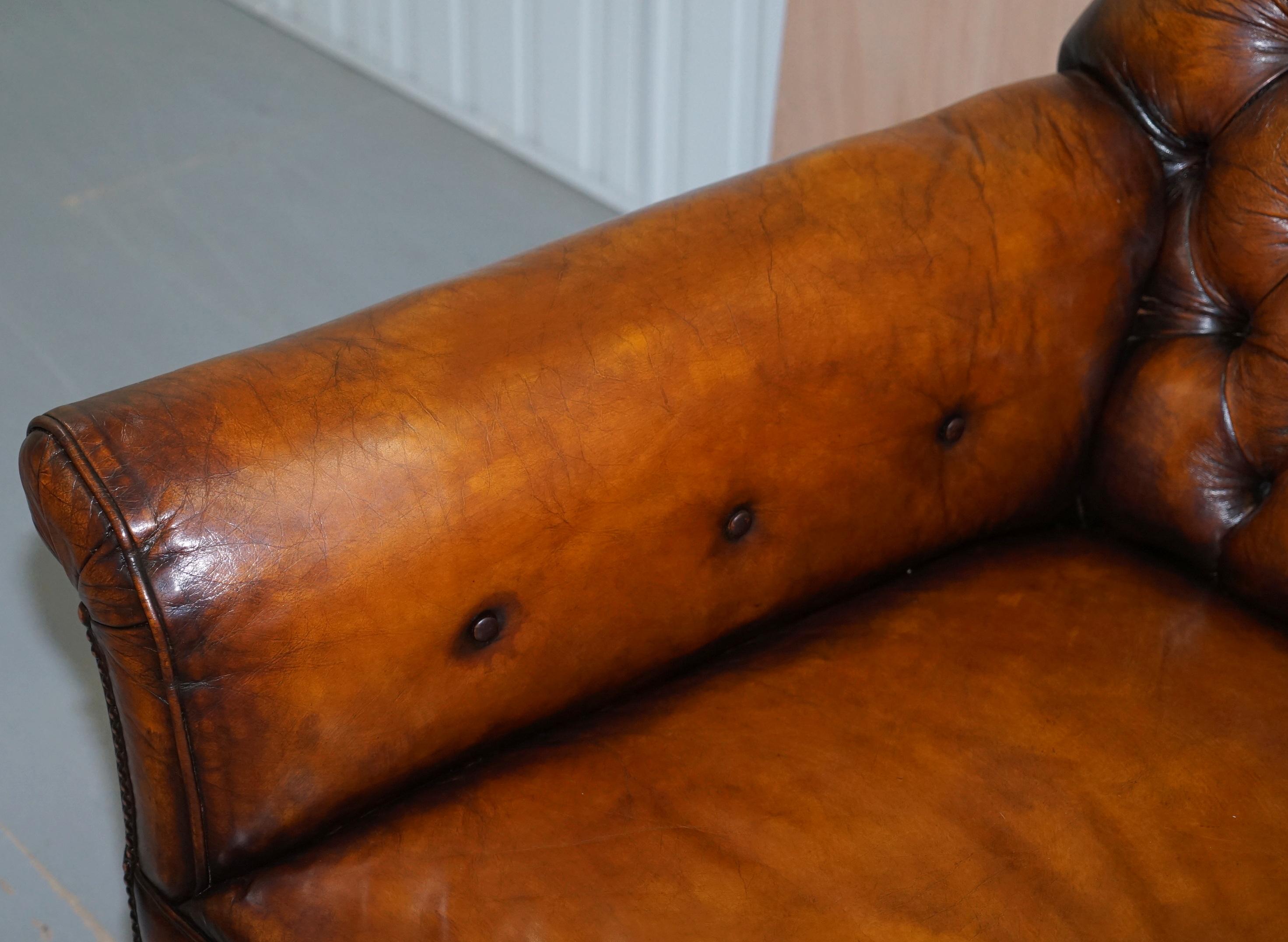 Victorian Chesterfield Fully Sprung Claw & Ball Hand Dyed Brown Leather Armchair 3
