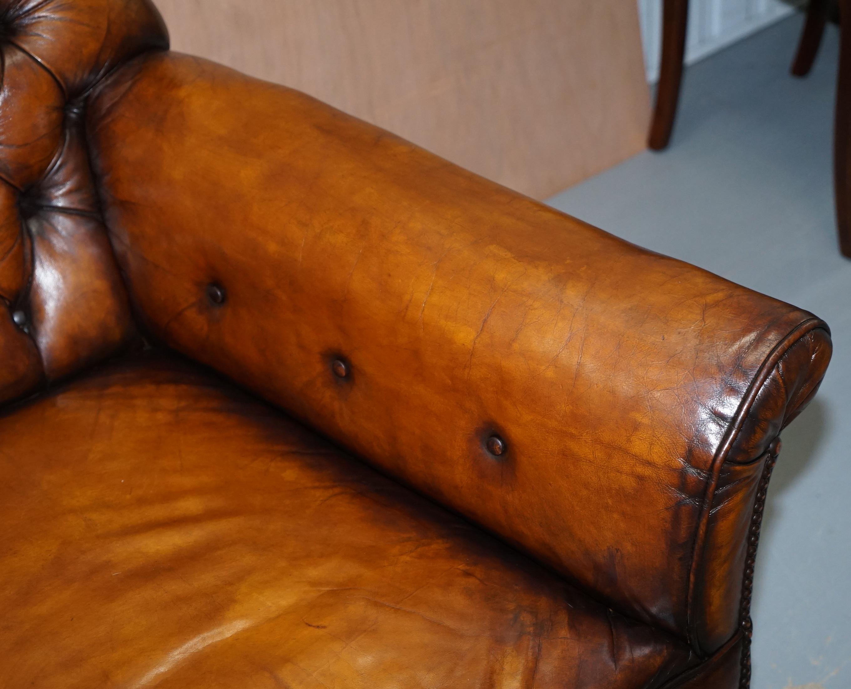 Victorian Chesterfield Fully Sprung Claw & Ball Hand Dyed Brown Leather Armchair 4