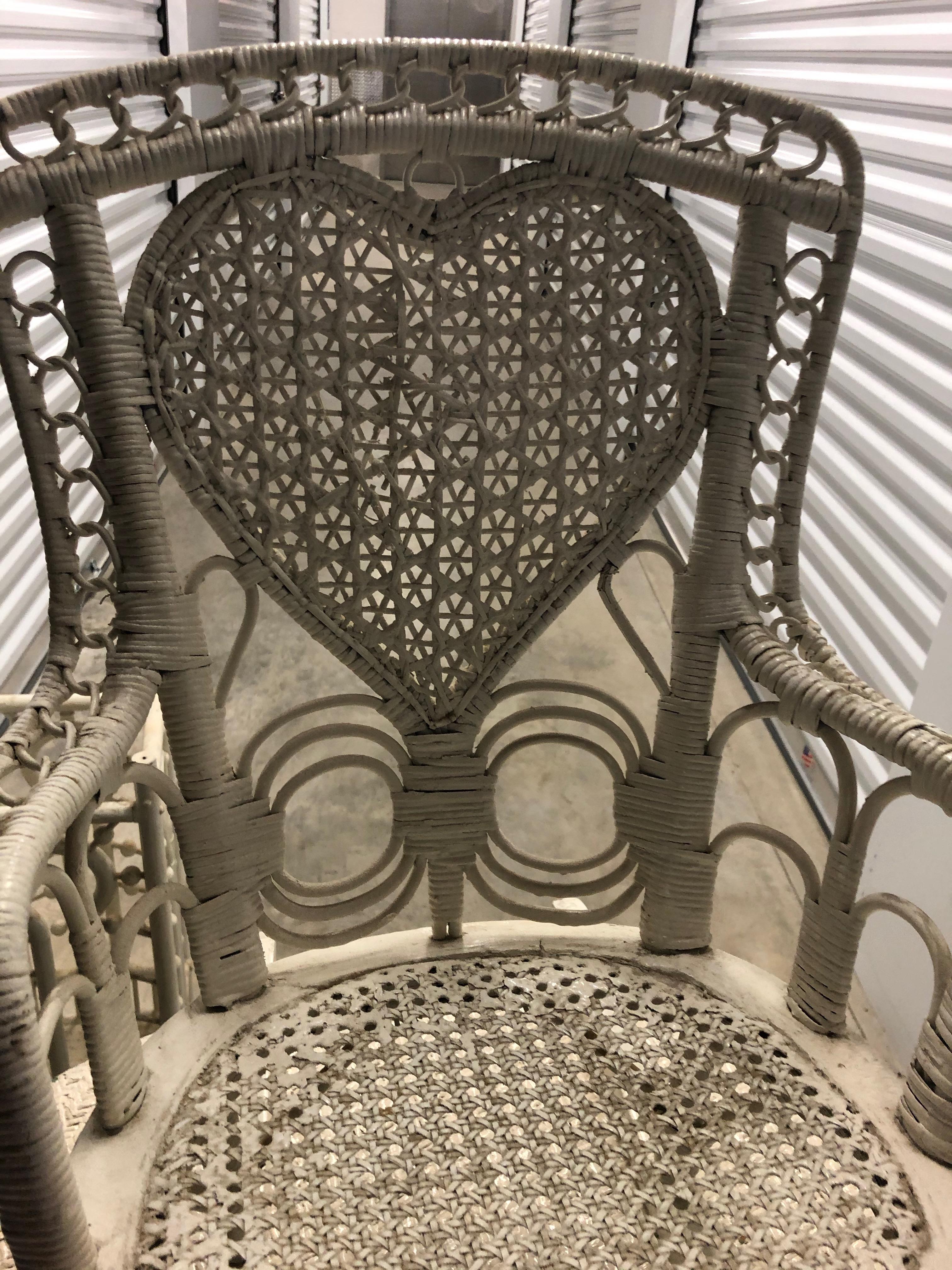 Victorian Child's Wicker Rocking Chair with Heart Shape Spider Woven Back 2