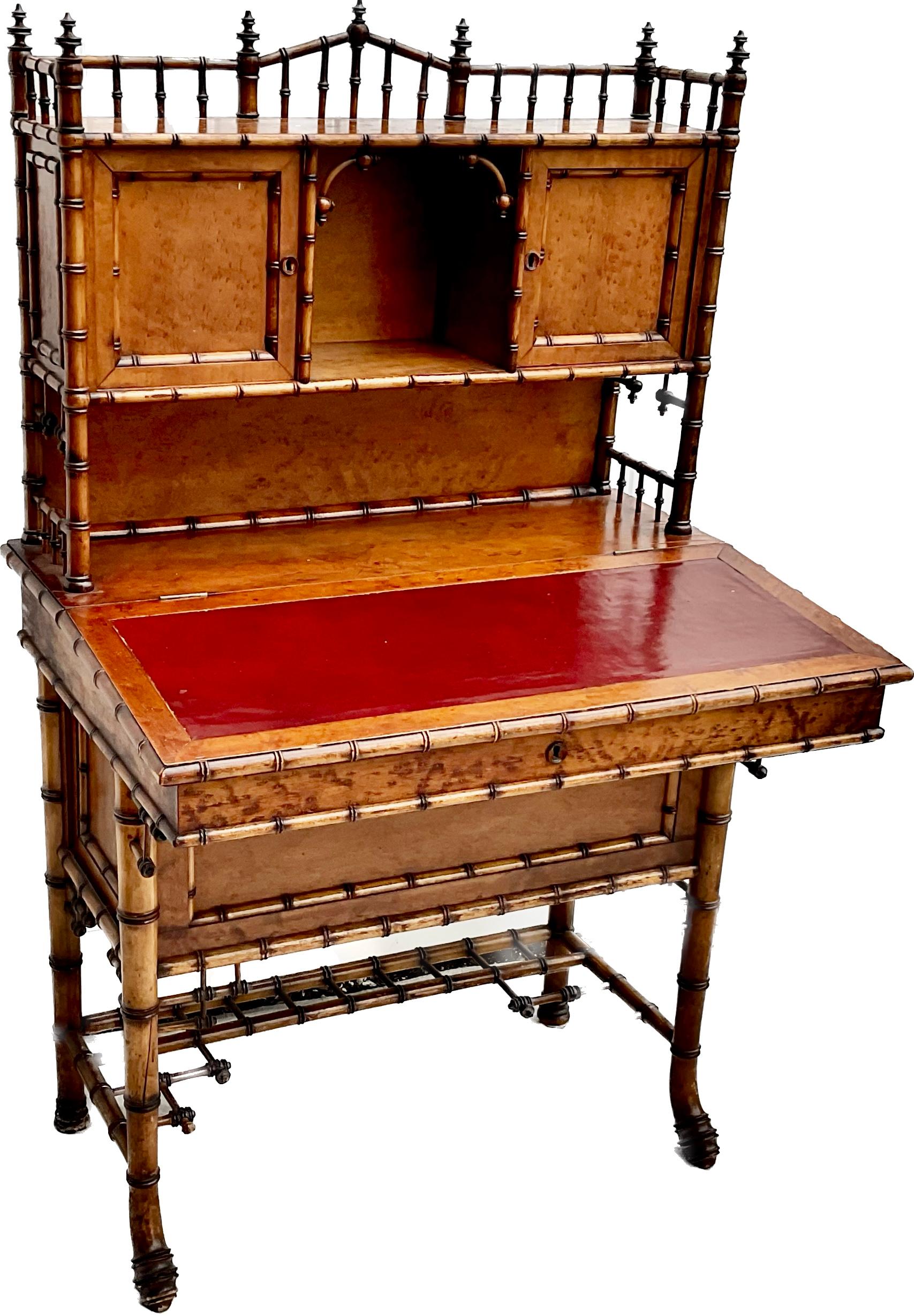 Aesthetic Movement Victorian Chinese Chippendale Style Faux Bamboo Desk, Attributed to R. J. Horner