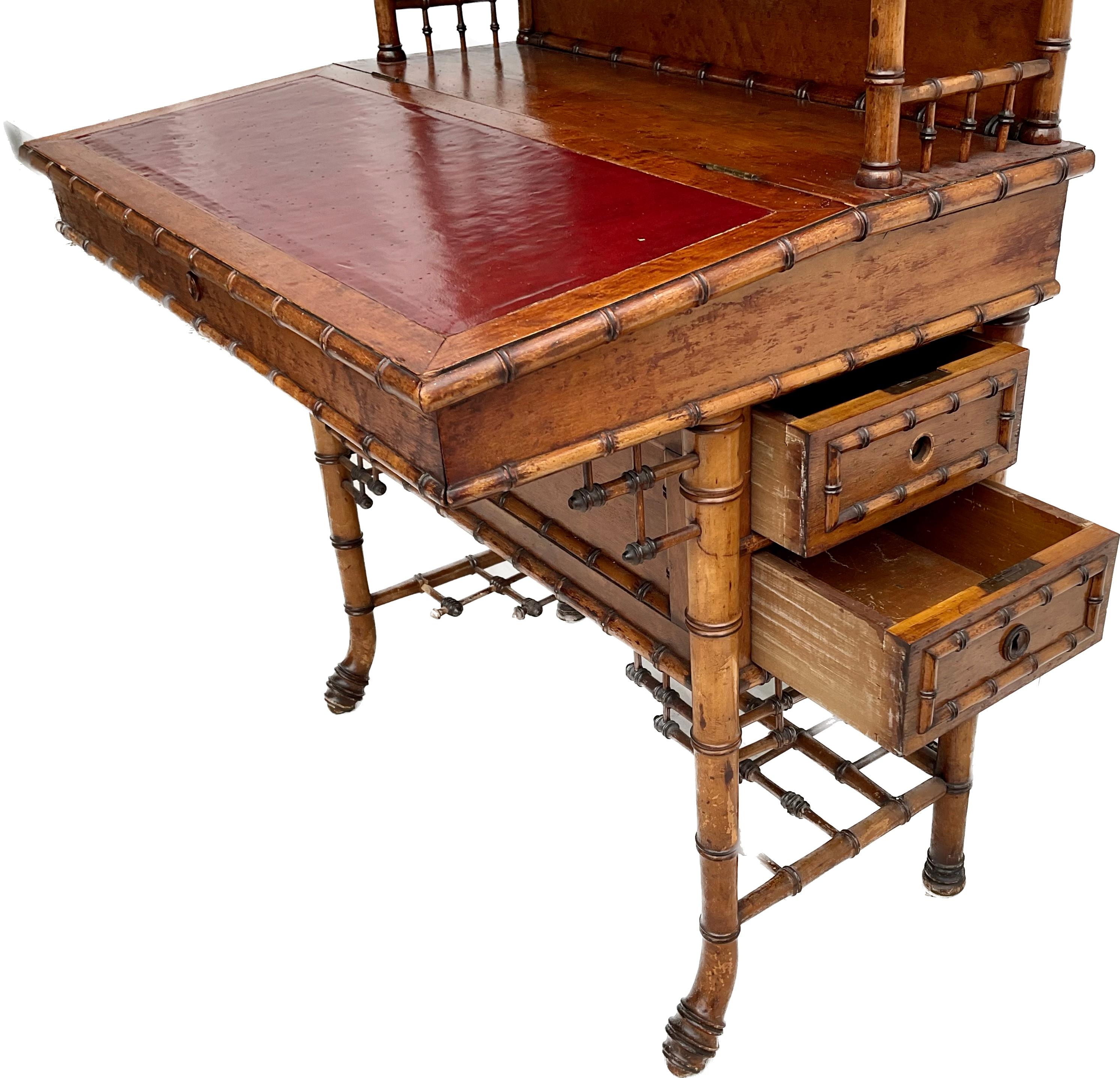 American Victorian Chinese Chippendale Style Faux Bamboo Desk, Attributed to R. J. Horner