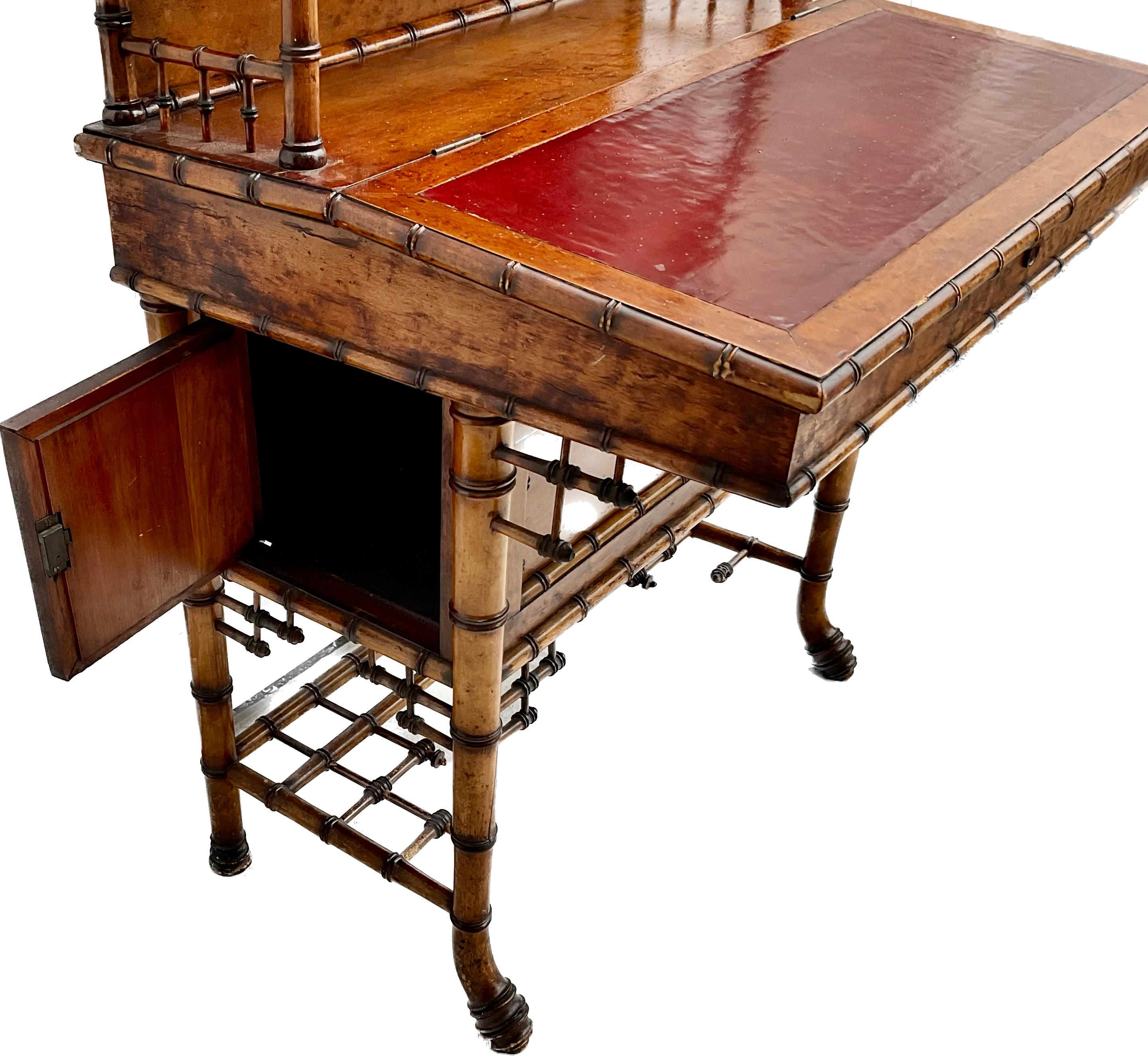 Victorian Chinese Chippendale Style Faux Bamboo Desk, Attributed to R. J. Horner In Good Condition In Bradenton, FL