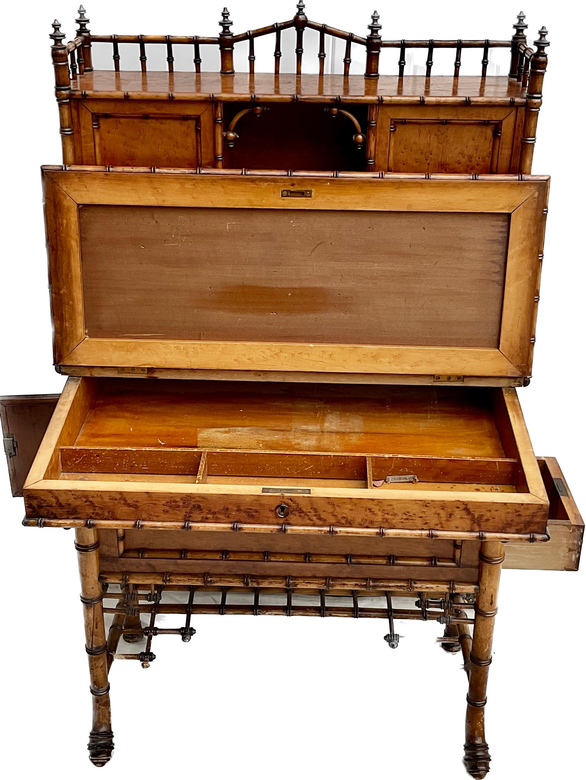 19th Century Victorian Chinese Chippendale Style Faux Bamboo Desk, Attributed to R. J. Horner