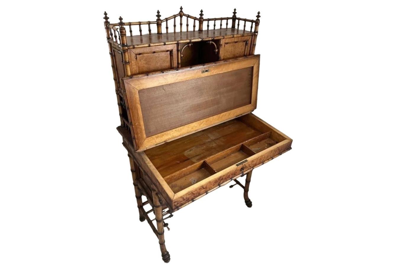 Victorian Chinese Chippendale Style Faux Bamboo Desk, Attributed to R. J. Horner 1