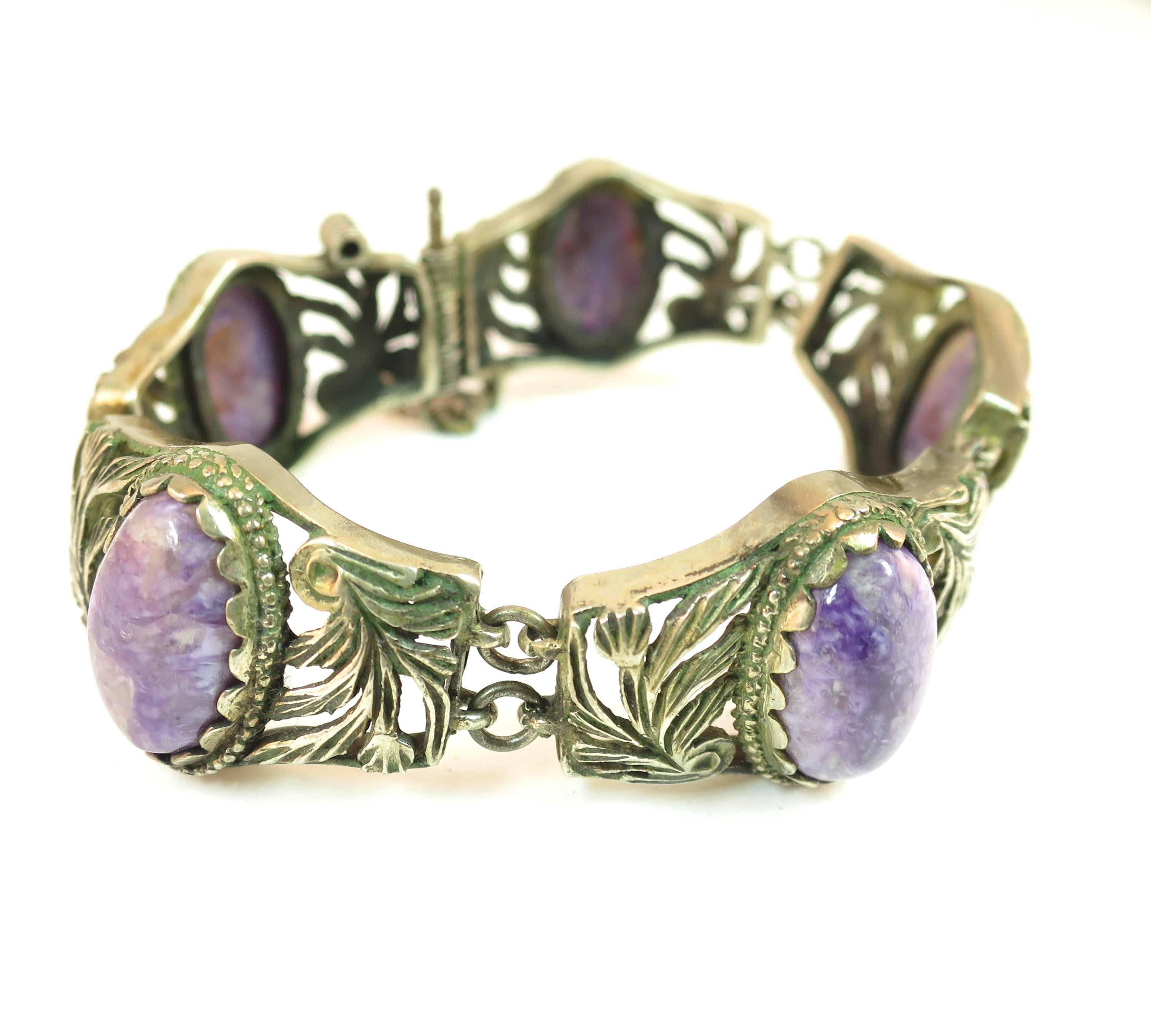Victorian Chinese Export Silver & Amethyst Link Bracelet, Circa 1860s For Sale 5