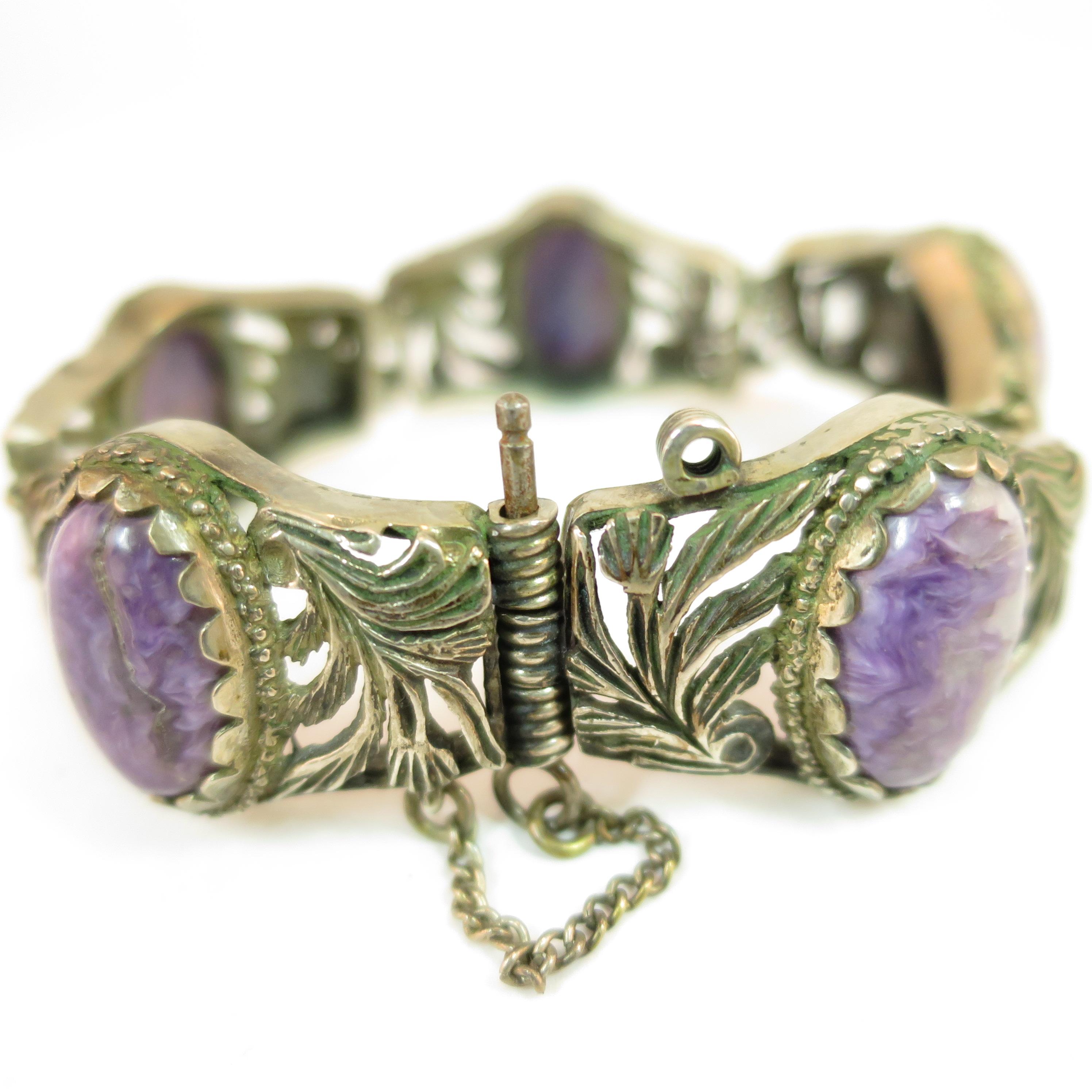 Victorian Chinese Export Silver & Amethyst Link Bracelet, Circa 1860s For Sale 6