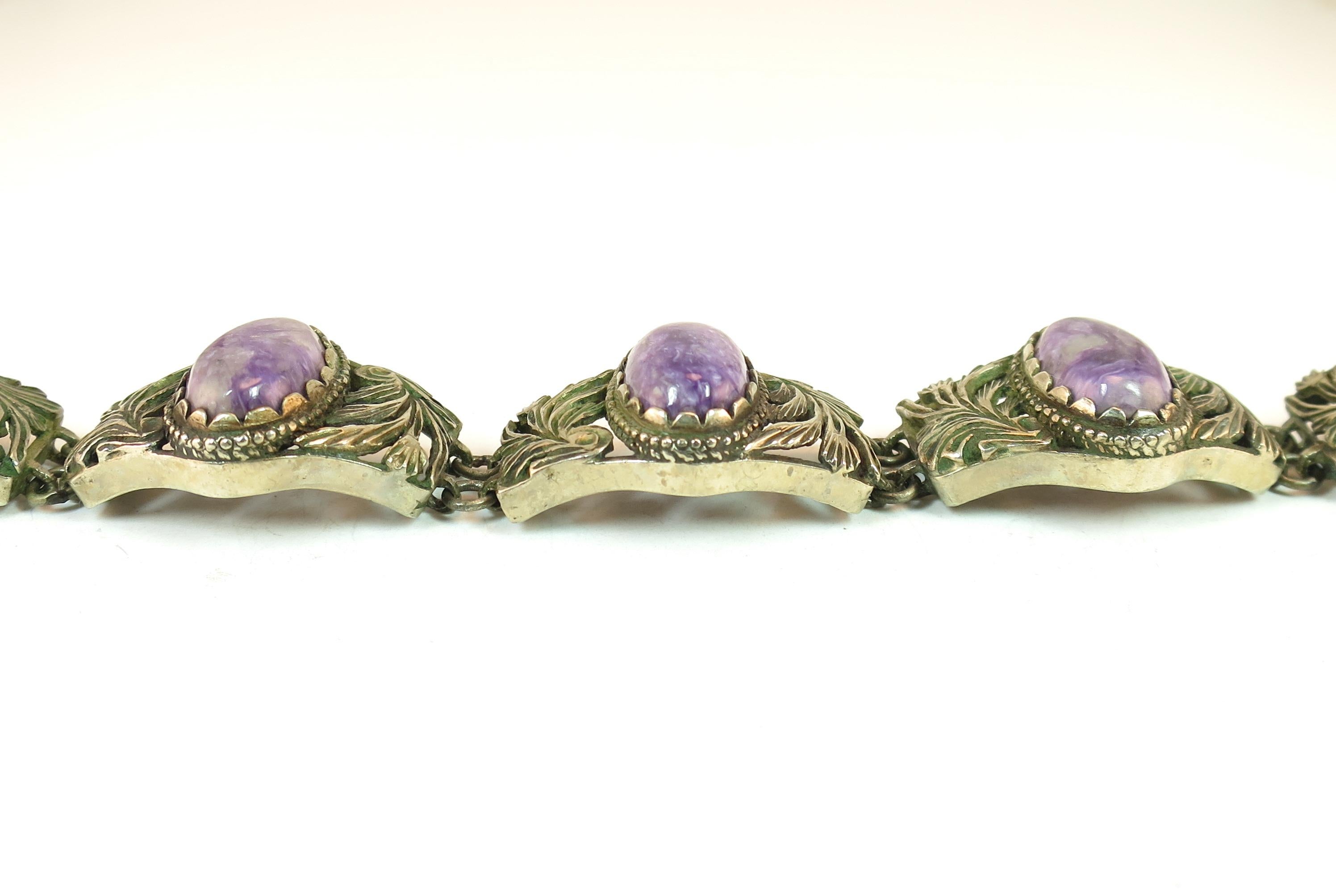Victorian Chinese Export Silver & Amethyst Link Bracelet, Circa 1860s In Good Condition For Sale In Burbank, CA