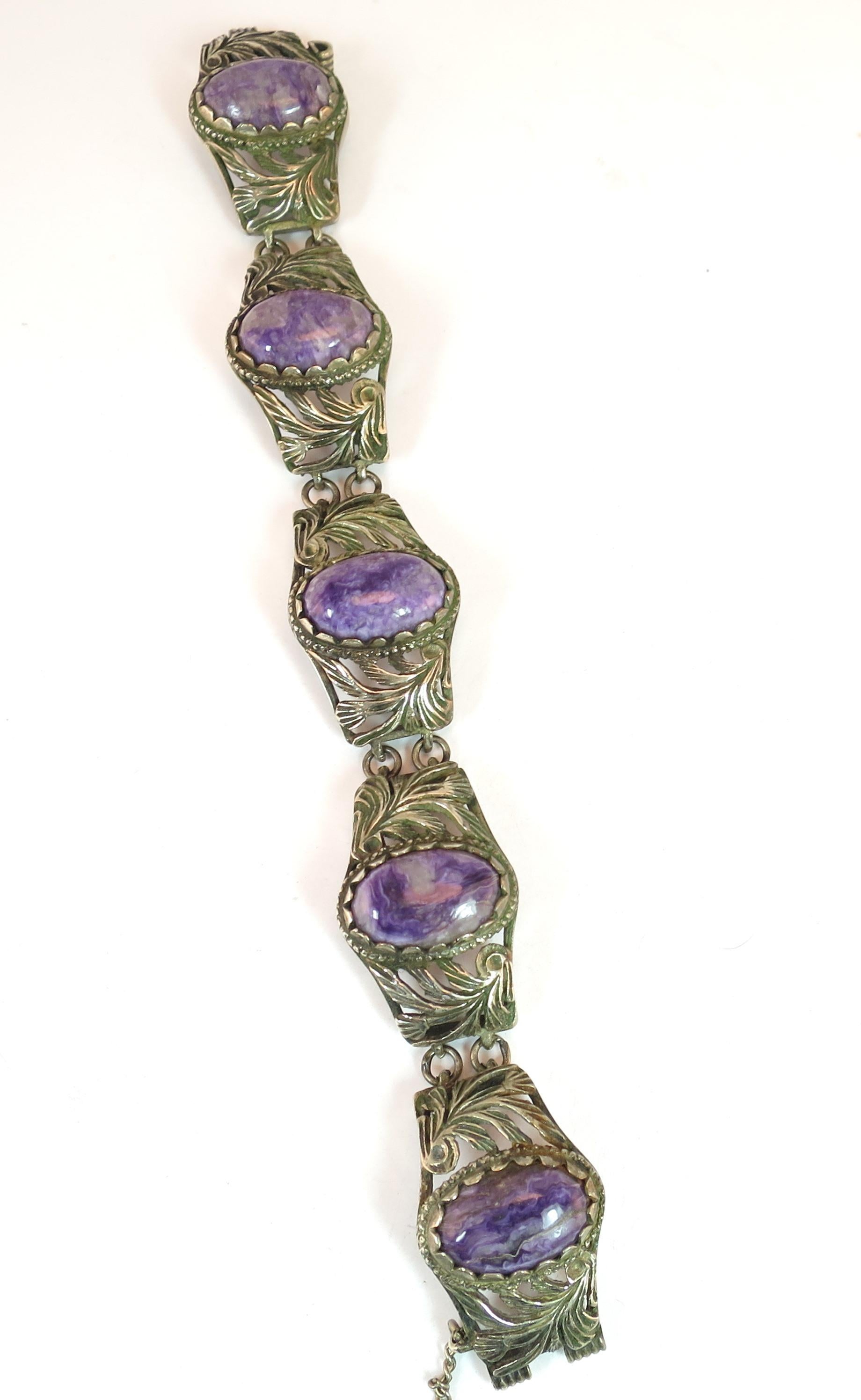 Victorian Chinese Export Silver & Amethyst Link Bracelet, Circa 1860s Damen im Angebot