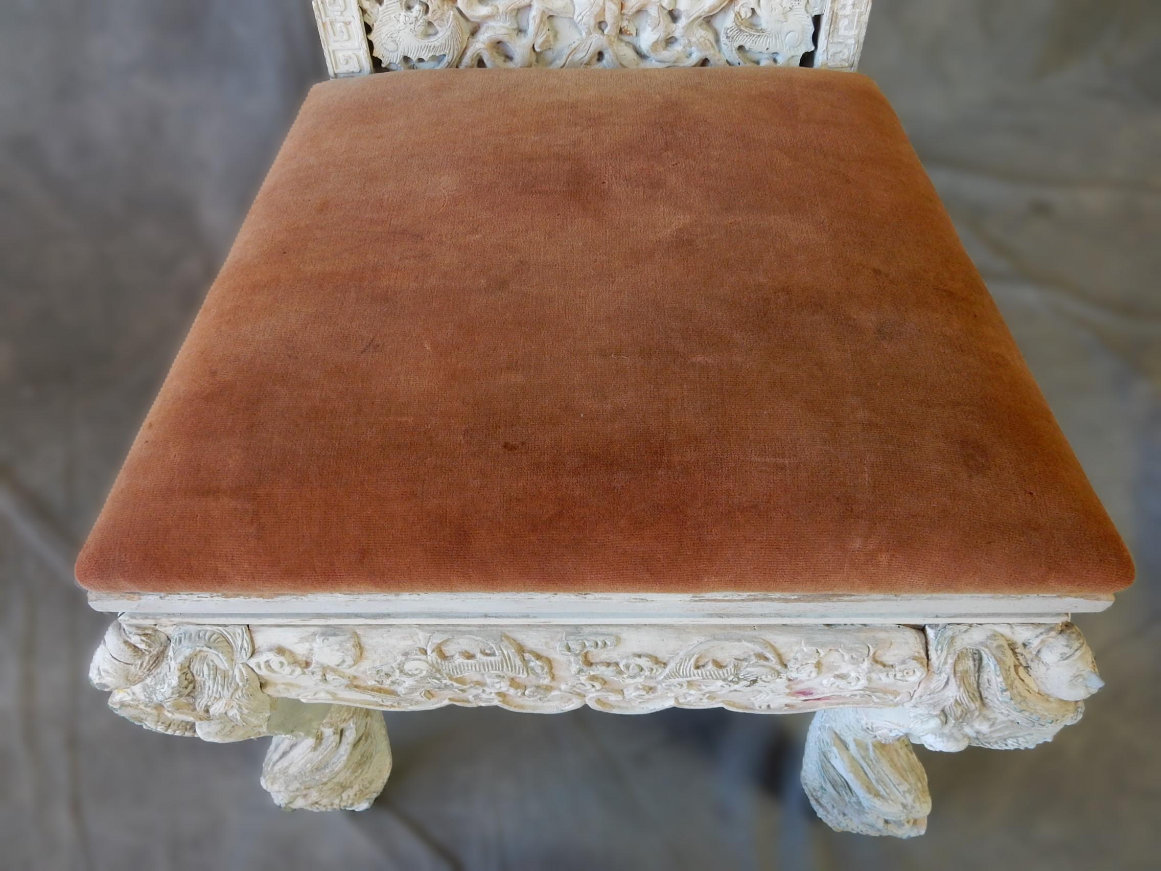 Victorian Chinoiserie era Molded Plaster Chaise Percée Commode Chair  For Sale 1