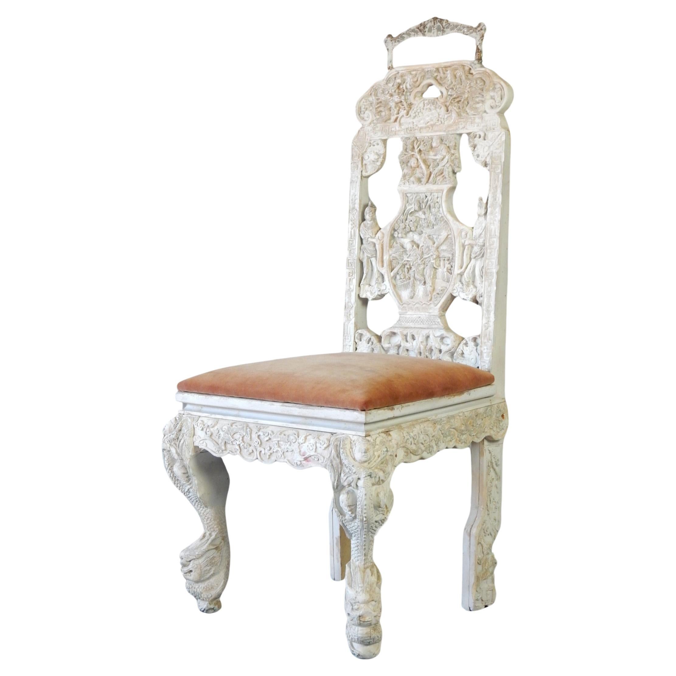 Victorian Chinoiserie era Molded Plaster Chaise Percée Commode Chair  For Sale