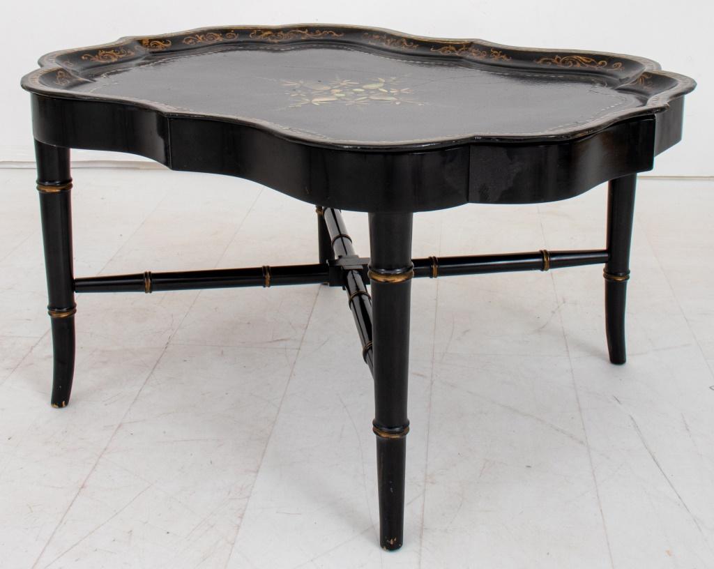 Wood Victorian Chinoiserie Papier Mache Tray Table For Sale