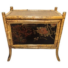Comodino vittoriano in bambù Tiger Chinoiserie con fronte in lacca dipinta a mano
