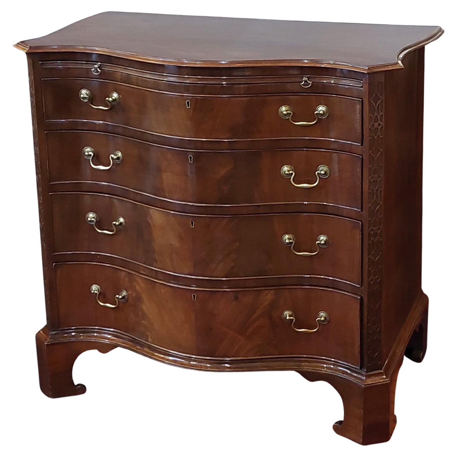 Victorian Chippendale Revival Serpentine Mahogany Chest of Drawers For Sale