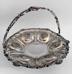 Victorian Chiseled And Engraved Sterling Silver Basket With Handle